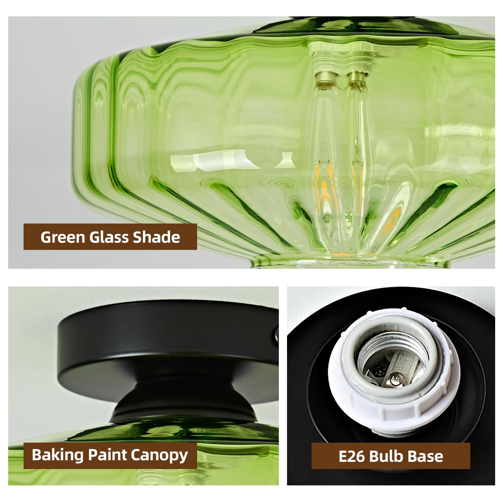 Mazu House Glass Semi Flush Ceiling Light - Vintage Mid Century - 12 in Green Drum Fixture - Model DDXD09-LS-30cm