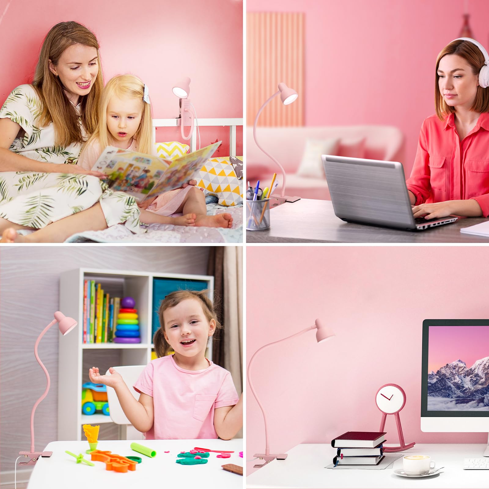 Lifmira Pink Small Desk Lamp Clip On Reading Light For Bed 3 Colors 10 Brightness Dimmable Flexible Gooseneck Clip On Light For
