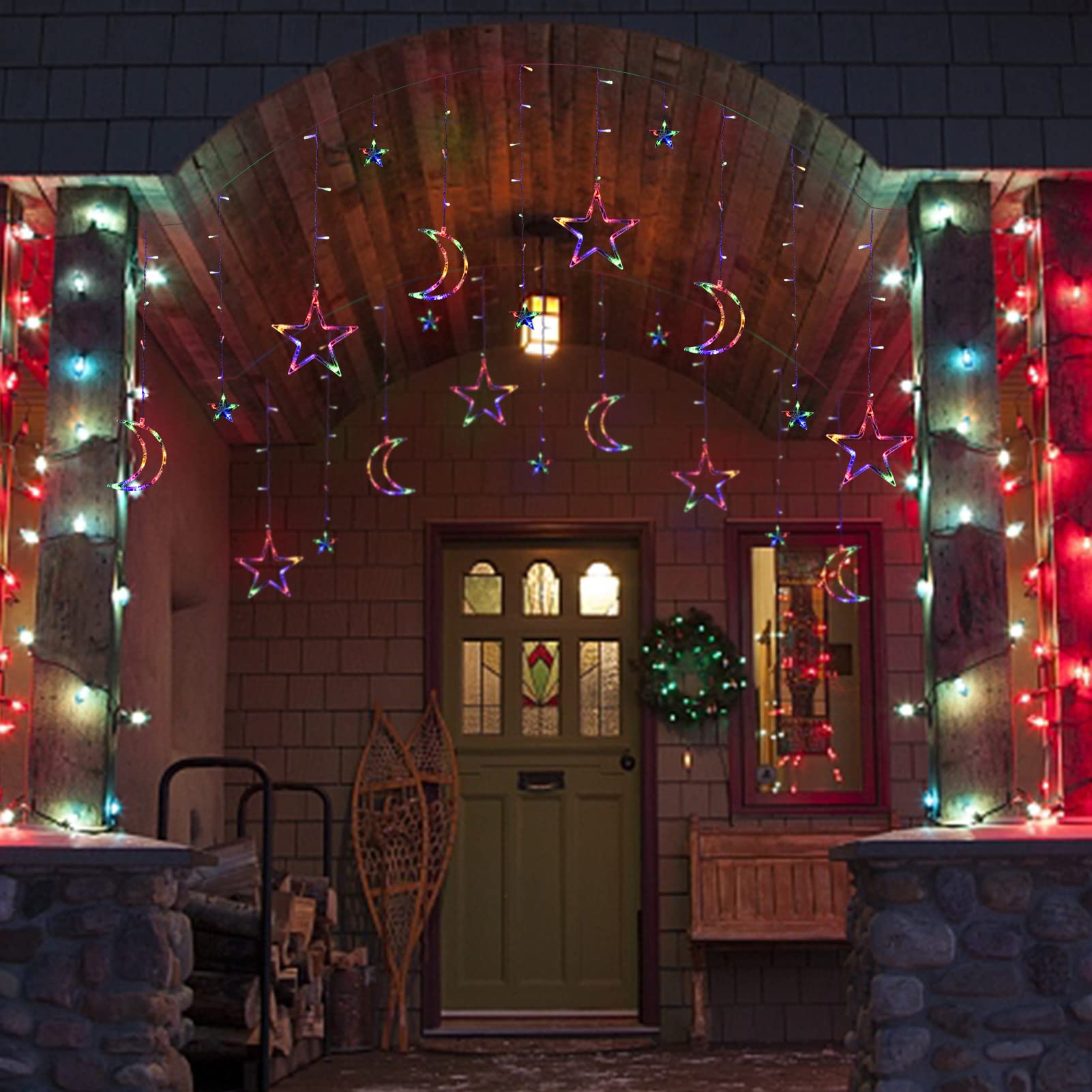 Xinxianlian 138 Led Ramadan Decorations Lights, Solar Moon Star Lights For Outdoor Waterproof, Solar Powered String Lights With 8 Modes, Ramadan Hanging Decor For Indoor, Home, Patio (Multi-Colored)