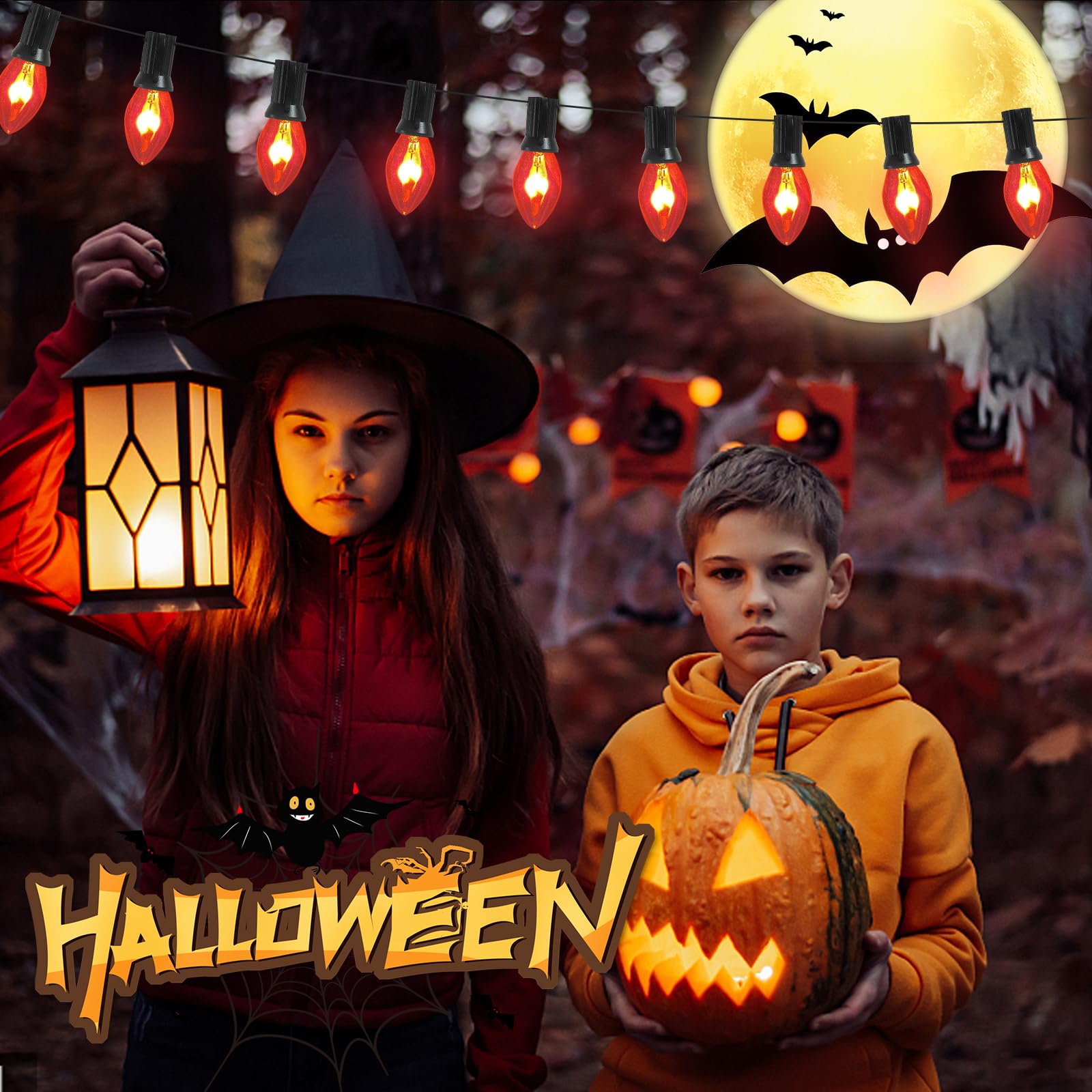 SUNSGNE C7 Flicker Flame Light Bulbs, 1W Clear Glass, E12 Base, 25 Pack, Orange Glow for Halloween & Christmas Decorations
