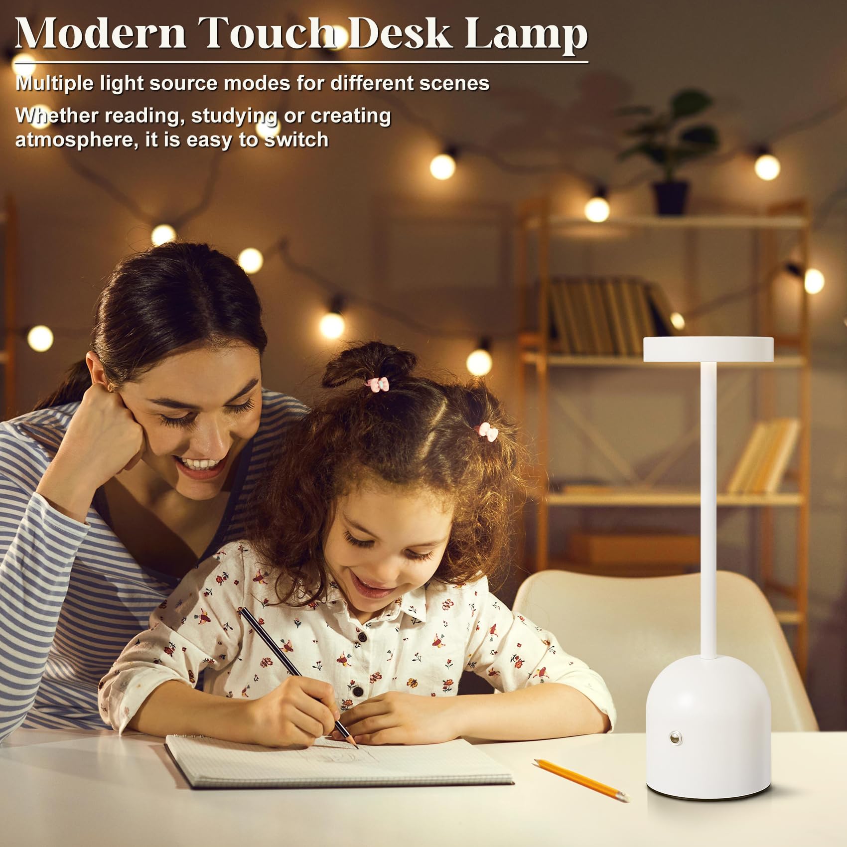 Yacoto Cordless Table Lamps, 2 Pack, 5000mAh Rechargeable, LED, White, Model DJ-018-3