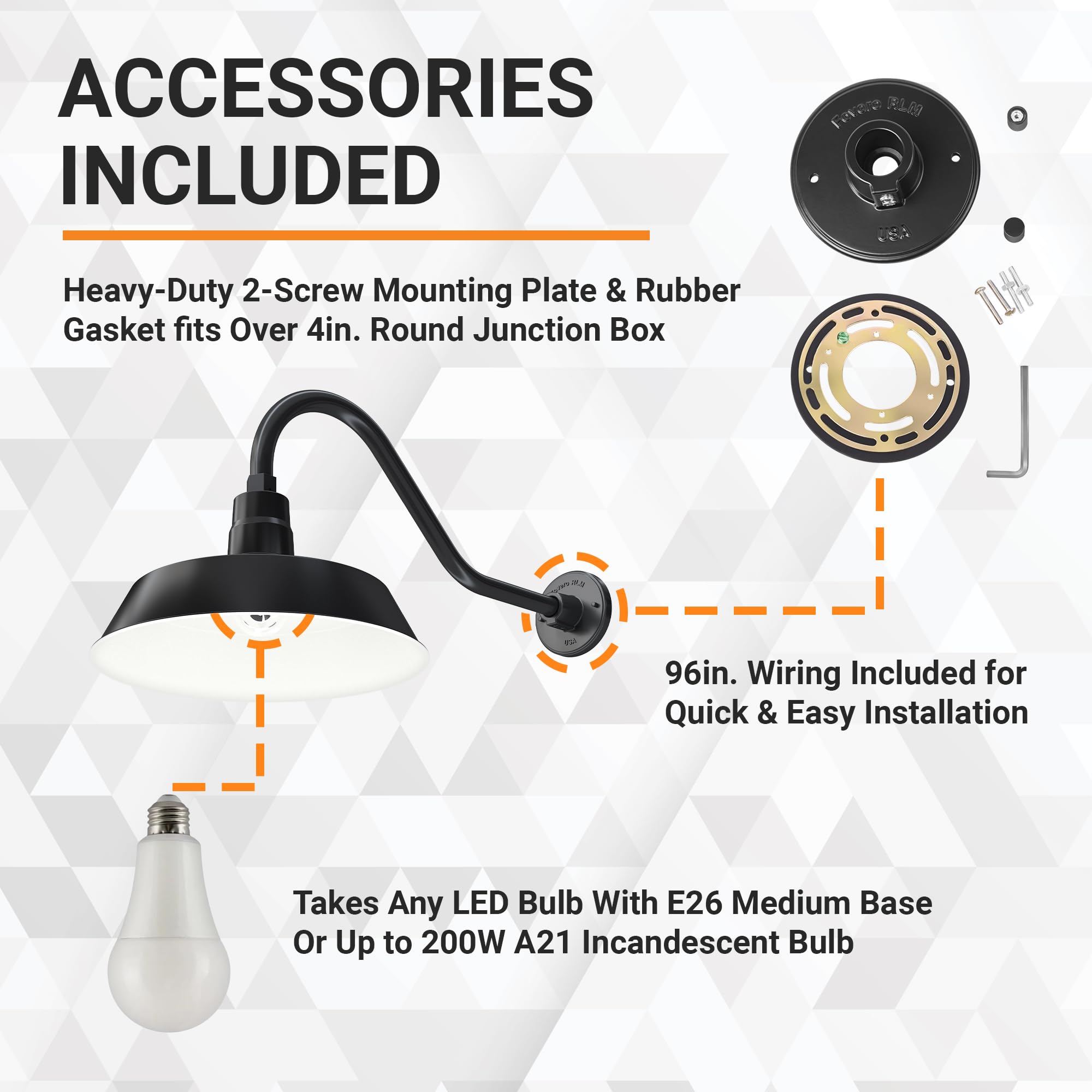 HTM LIGHTING SOLUTIONS 14in. Gooseneck Barn Light Fixture - Satin Black, Alloy Steel, Wall Sconce, Model SBL14-BK-SGN22-BK-9