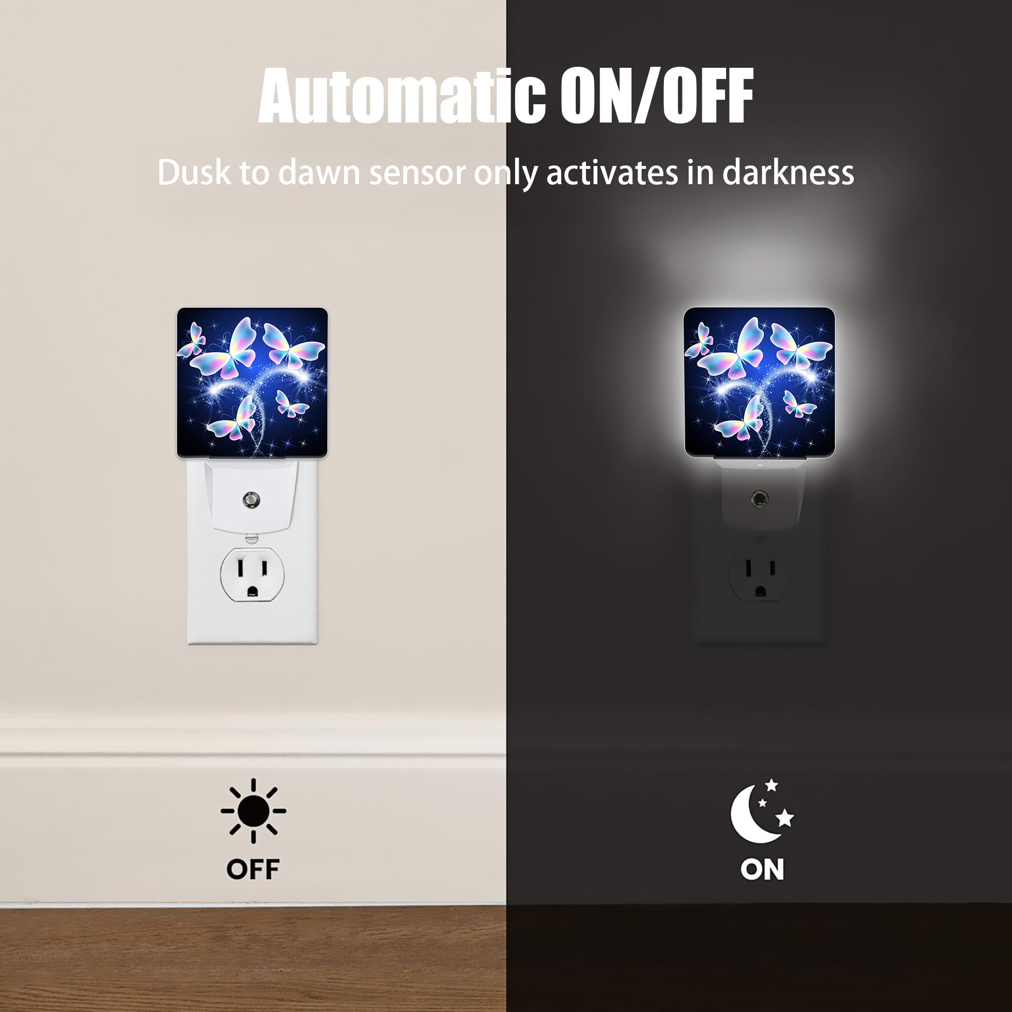 Transparent Butterfly Night Light, Glowing Firework Night Lights Plug Into Wall Decor For Bedroom, Bathroom, Hallway, Kitchen, D