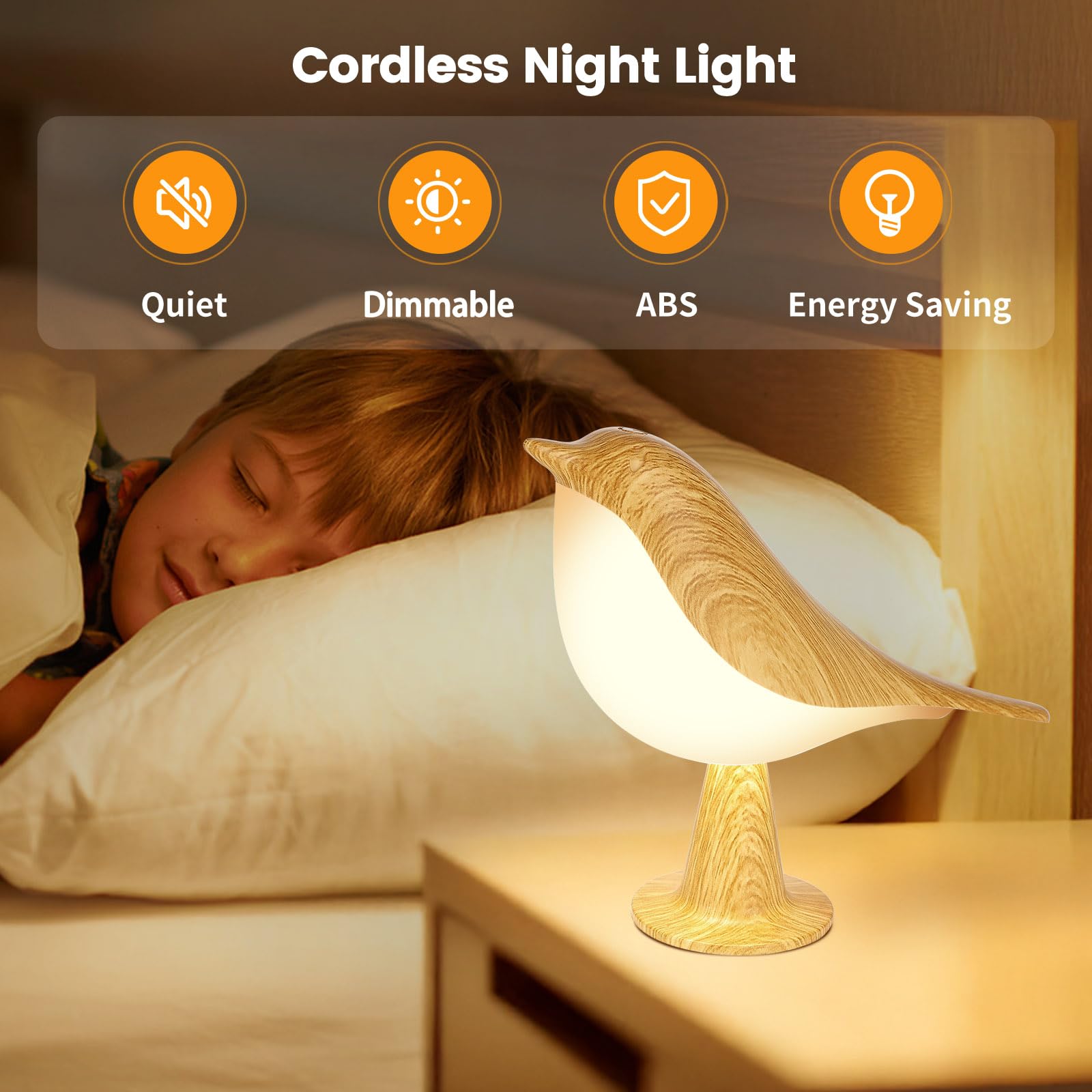 Haotao Bird Table Lamp - 2Pack, Touch Night Light, Cordless, USB Rechargeable, Small, Maple Red, 3-Way Dimmable, 2600mAh Battery