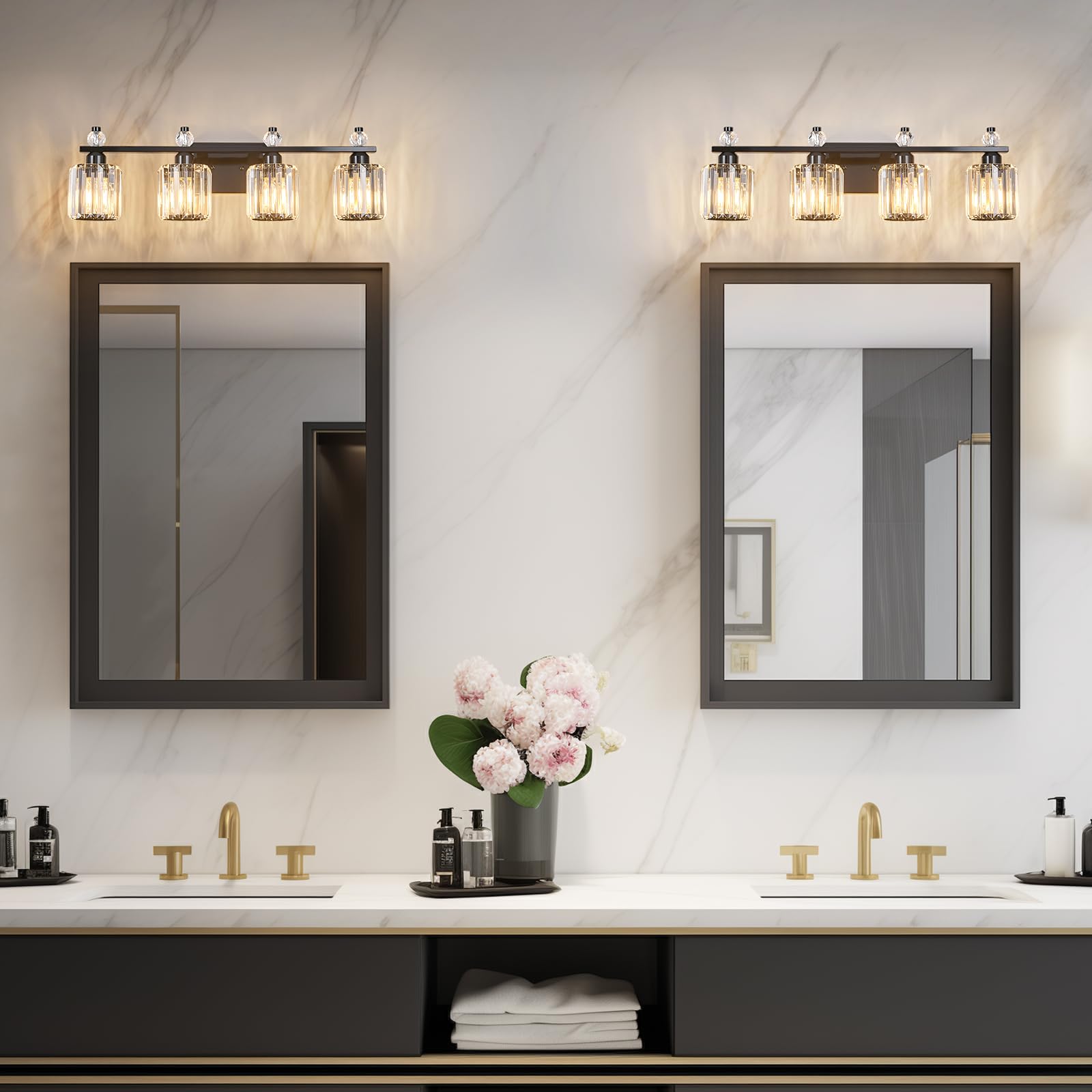 FDPBY Bathroom Vanity Lights 4-Light Metal Crystal Fixtures Plating Black Model 291