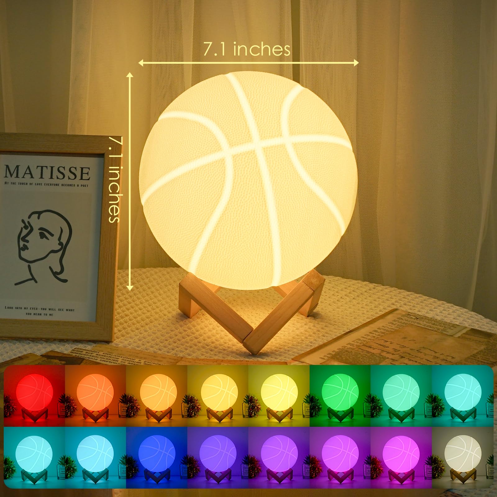 Olee Odee Basketball Night Light Lamp with Remote, 16 Colors, 7.1 inches - Multicolor Decorative Gift for Kids Room