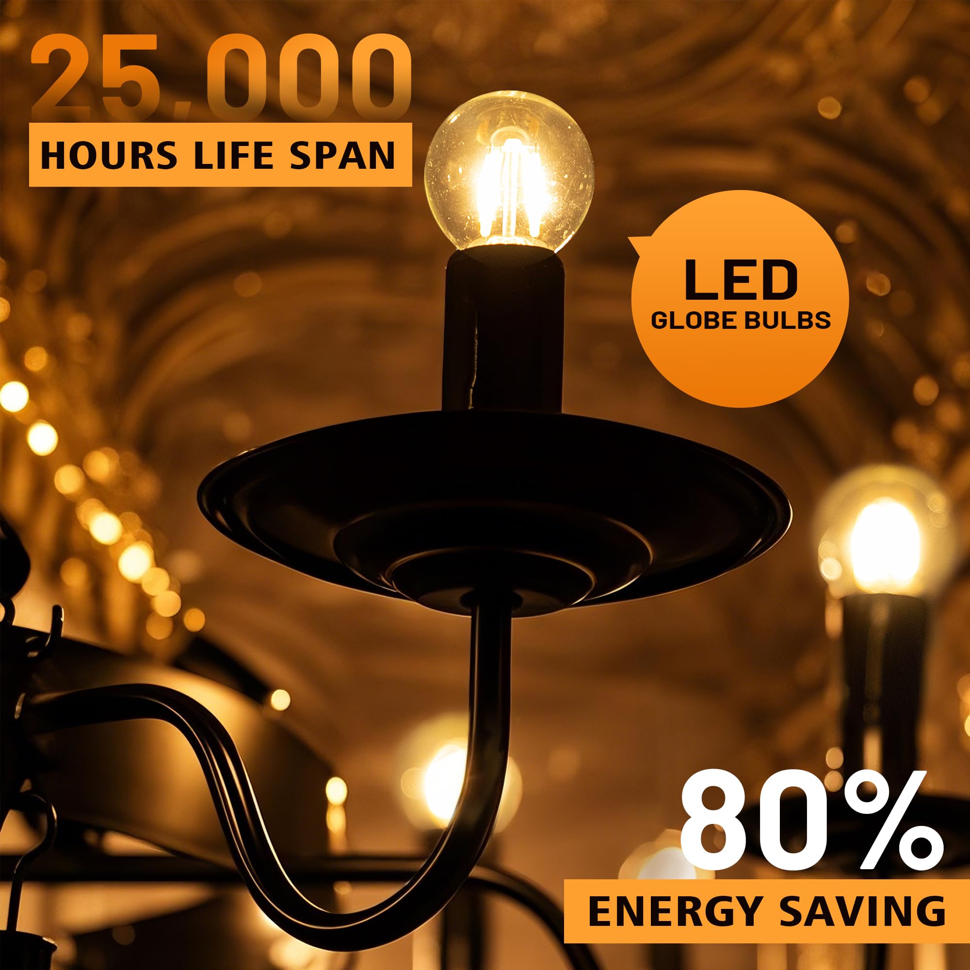25Pack G40 Clear Glass Led Replacement Bulbs, 1.5W Equivalent 15W E12 Screw Base Shatterproof Globe Light Bulb For Indoor & Outd