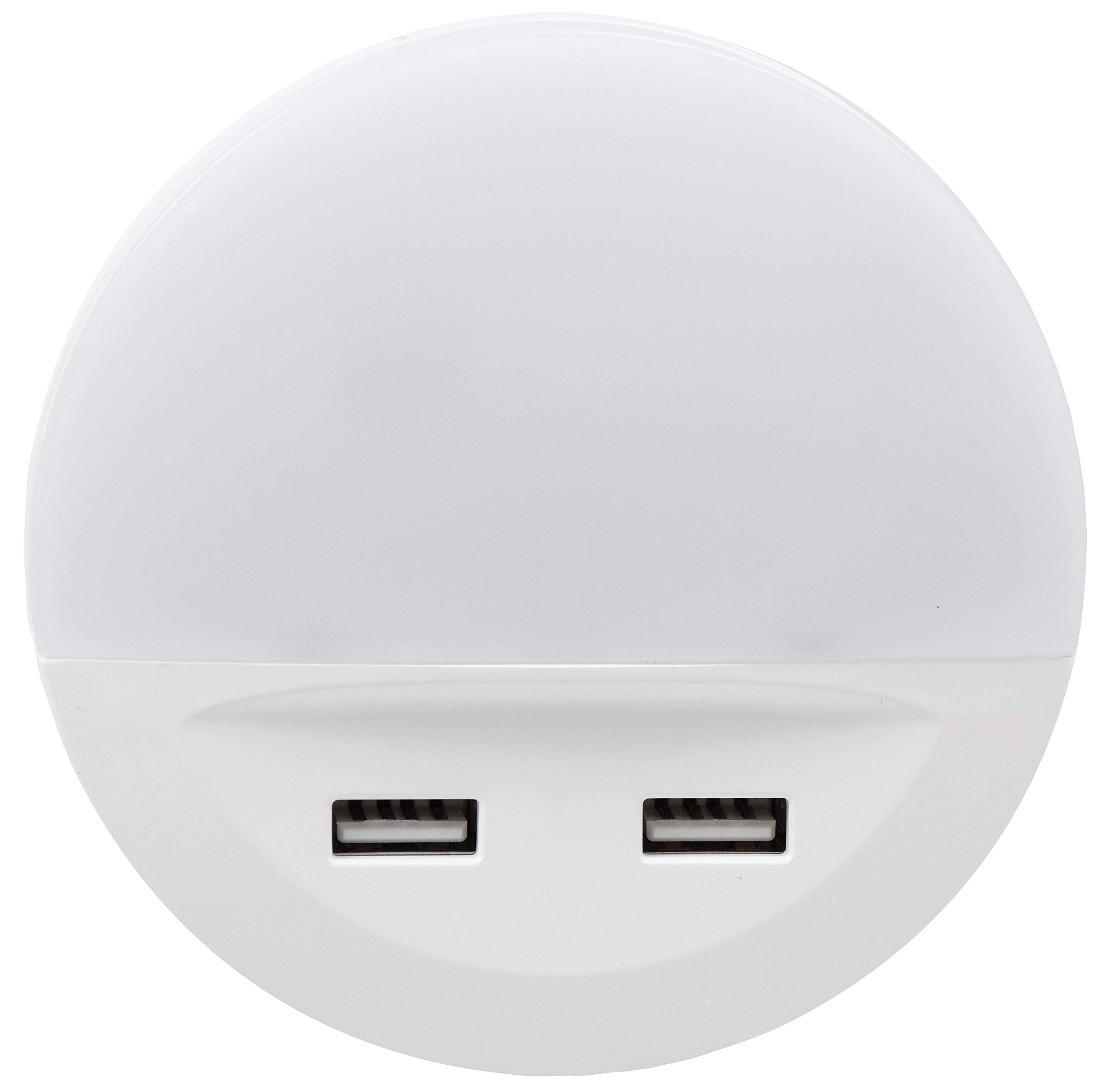 LEDVANCE SYLVANIA LED Night Light with Dual USB Ports, 3000K Warm White, Dusk to Dawn, Frosted Finish, 1 Pack, Model 65005