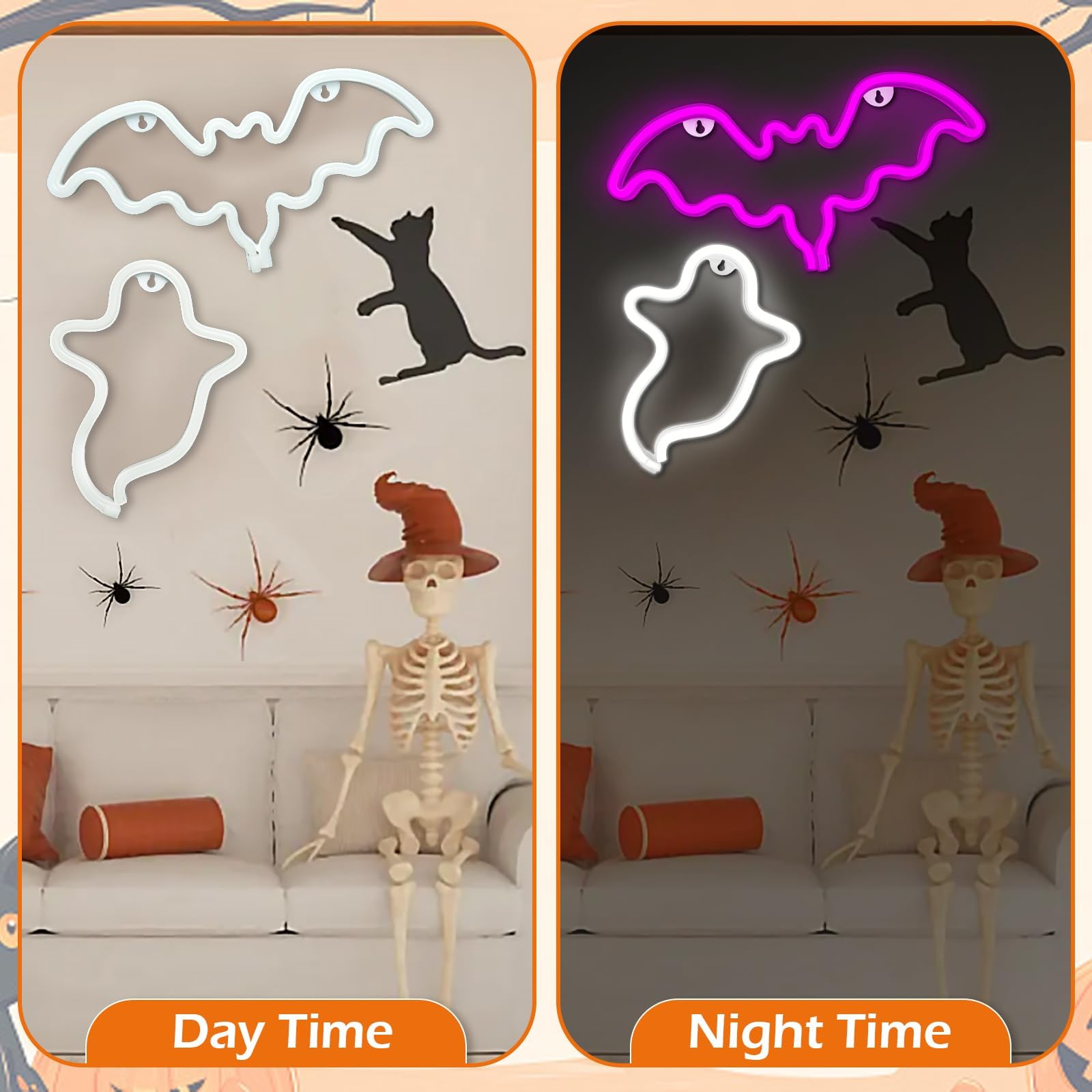 Innovtools 2 Pack Halloween Neon Sign  White Ghost And Pink Bat Neon Lights For Wall Decor  Usb Or Battery Powered Led Halloween Decorations Light Up Sign For Bedroom Window Party Kids Gift