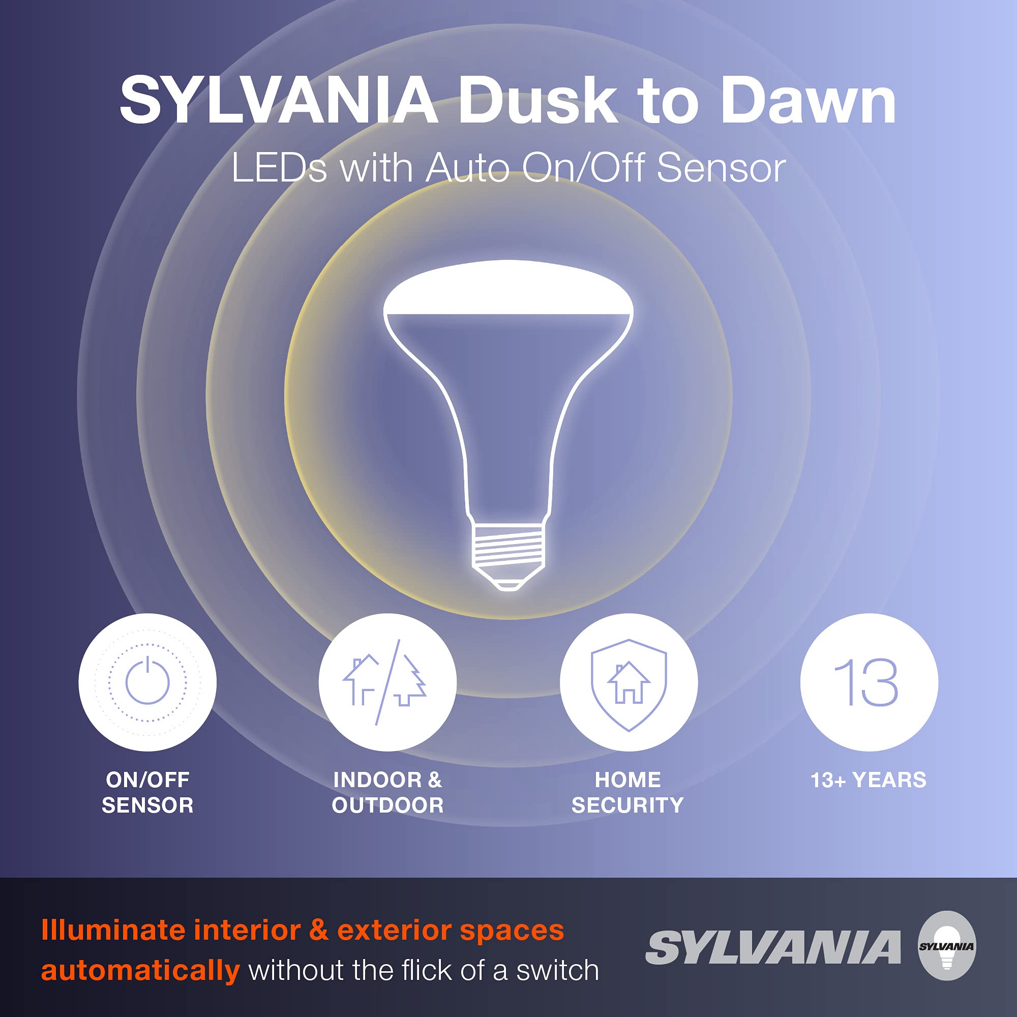 Sylvania Dusk To Dawn Par38 Led Light Bulb With Auto On/Off Light Sensor, 120W=14W, 1250 Lumens, 5000K, Daylight - 4 Pack (41364