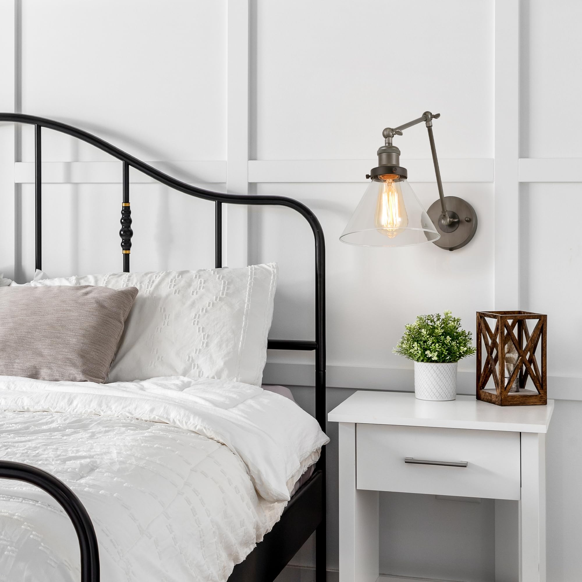 Lnc Swing Arm Wall Sconce Lighting, Glass Lamp With Plug In Cord For Bedroom, Reading