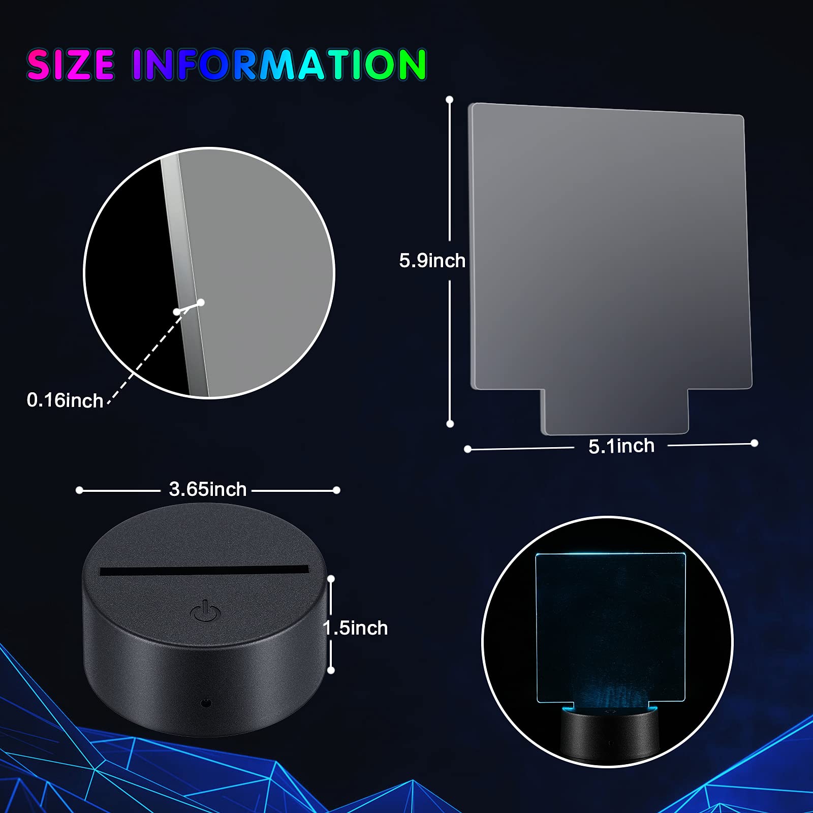 Honoson 3D Night LED Light Lamp Set, 6 Bases, 6 Acrylic Sheets, Remote Controls, 16 Colors, Clear