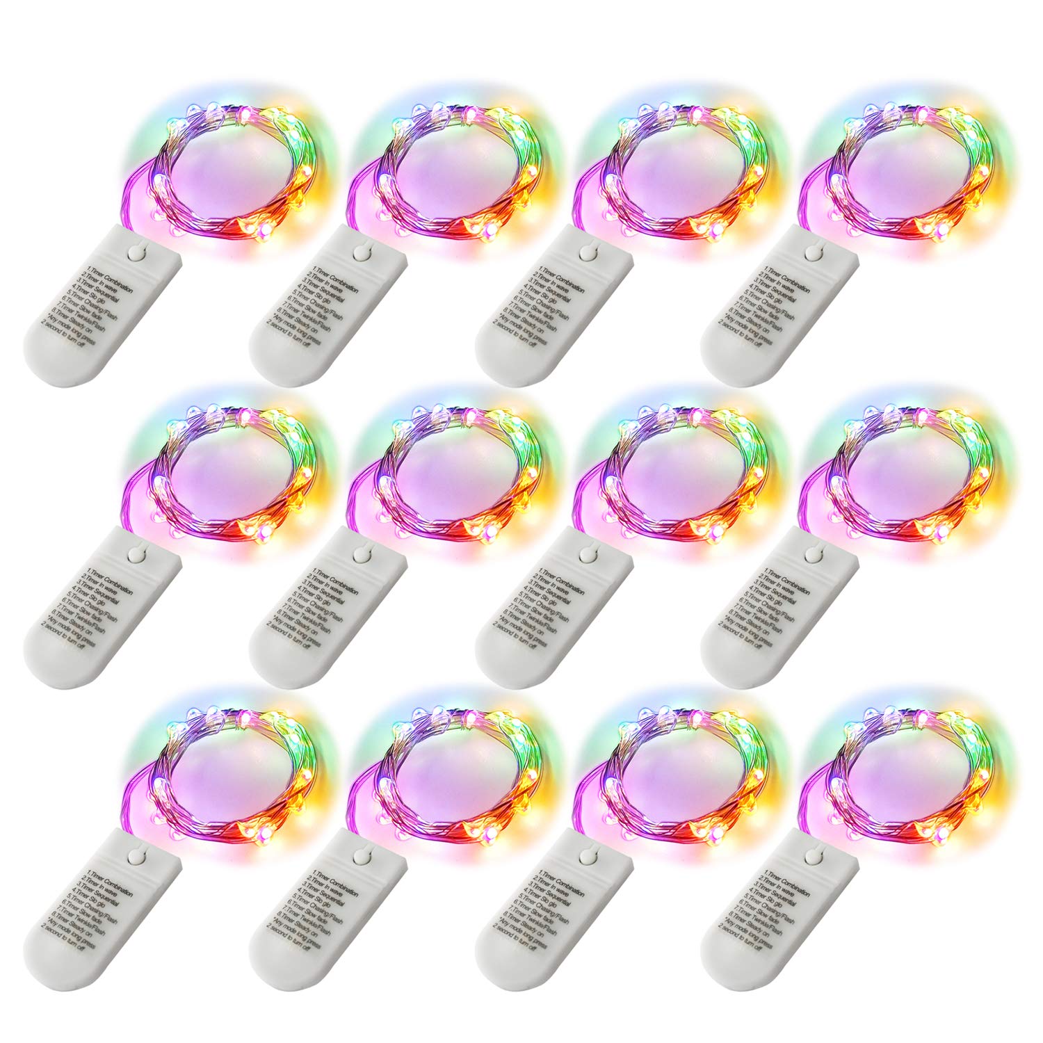 12 Pack Fairy Lights Battery Operated with Timer 6.5feet Silver Wire 20 LEDs Waterproof 8 Modes Twinkle Lights,Garden Bedroom We
