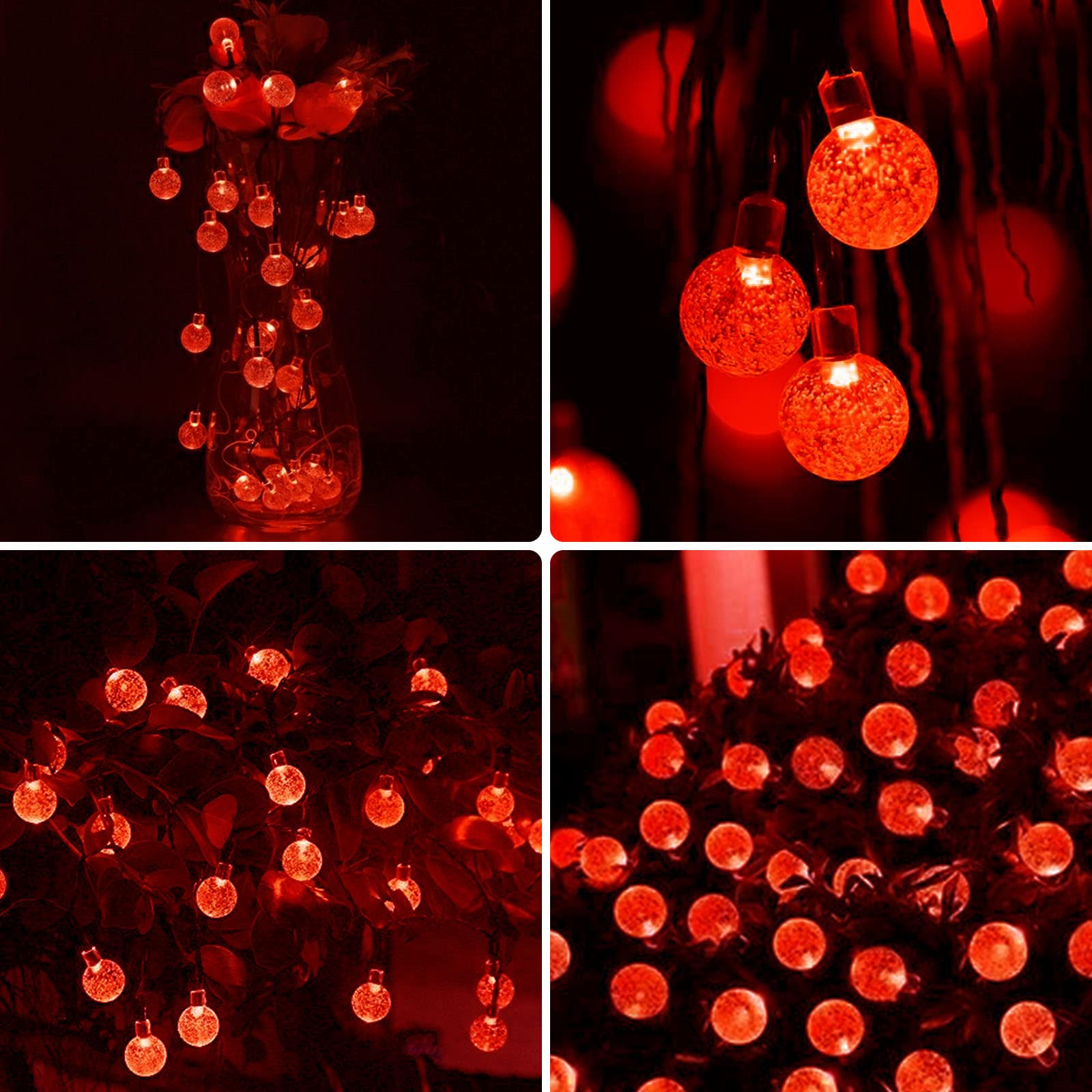 2-Pack Total 100 Led 64Ft Red Solar String Lights For Outside, Waterproof Solar Halloween Lights With 8 Lighting Modes, Crystal