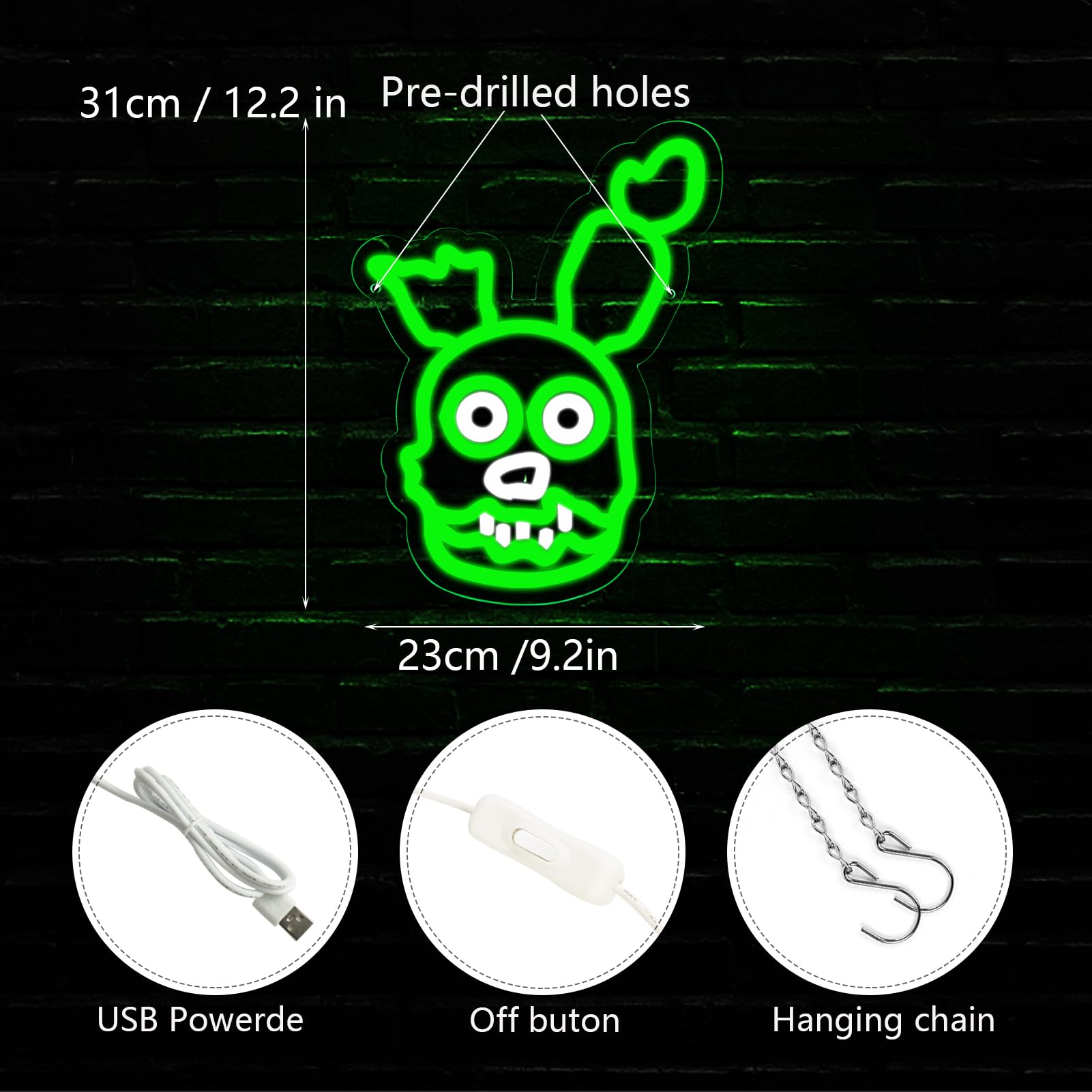 AHlove Neon Sign - Five Nights at Freddy's Springtrap LED Wall Decor, 12.2"x9.2", Plastic, Neon Colors, Perfect for Kids' Room
