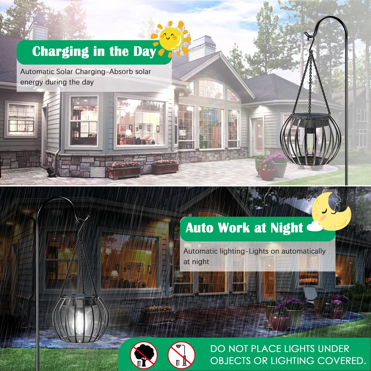 Ubright Solar Lights Outdoor Upgraded Hanging Lights For Outside 15'' Metal Solar Lanterns Outdoor Waterproof Powered Outdoor Li