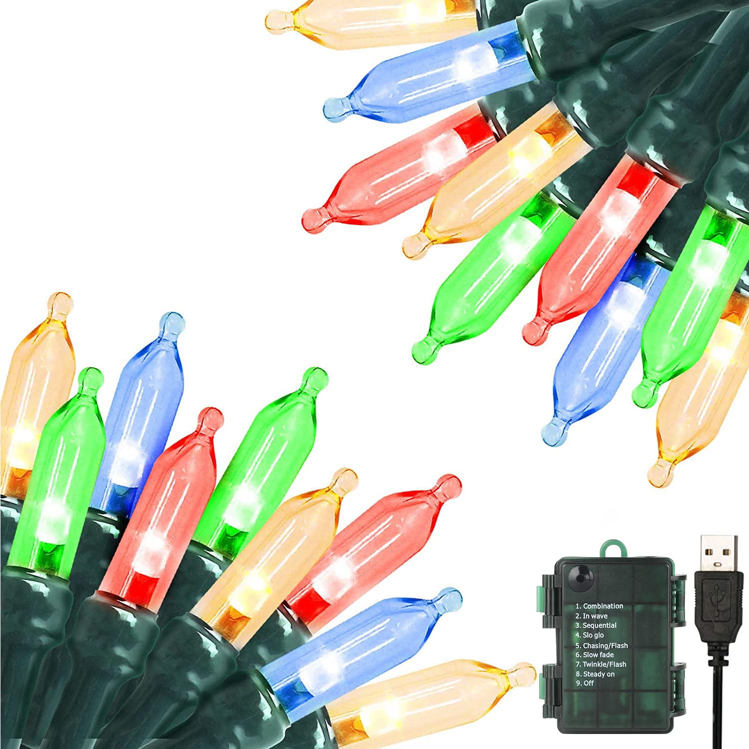 Green Convenience Christmas Lights 33Ft 100 Led Battery String Lights With Timer Memory Function Usb Or Battery Powered Waterproof String Light For Indoor Outdoor Decoration (Multi-Colored)