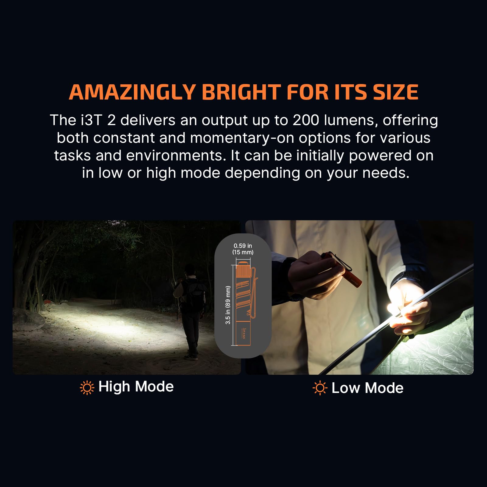 OLIGHT I3T 2 EOS Pocket Flashlight - 200 Lumens, Aluminum, Orange, Compact with Dual-Output Tail Switch, Model I3T2-OG-300000