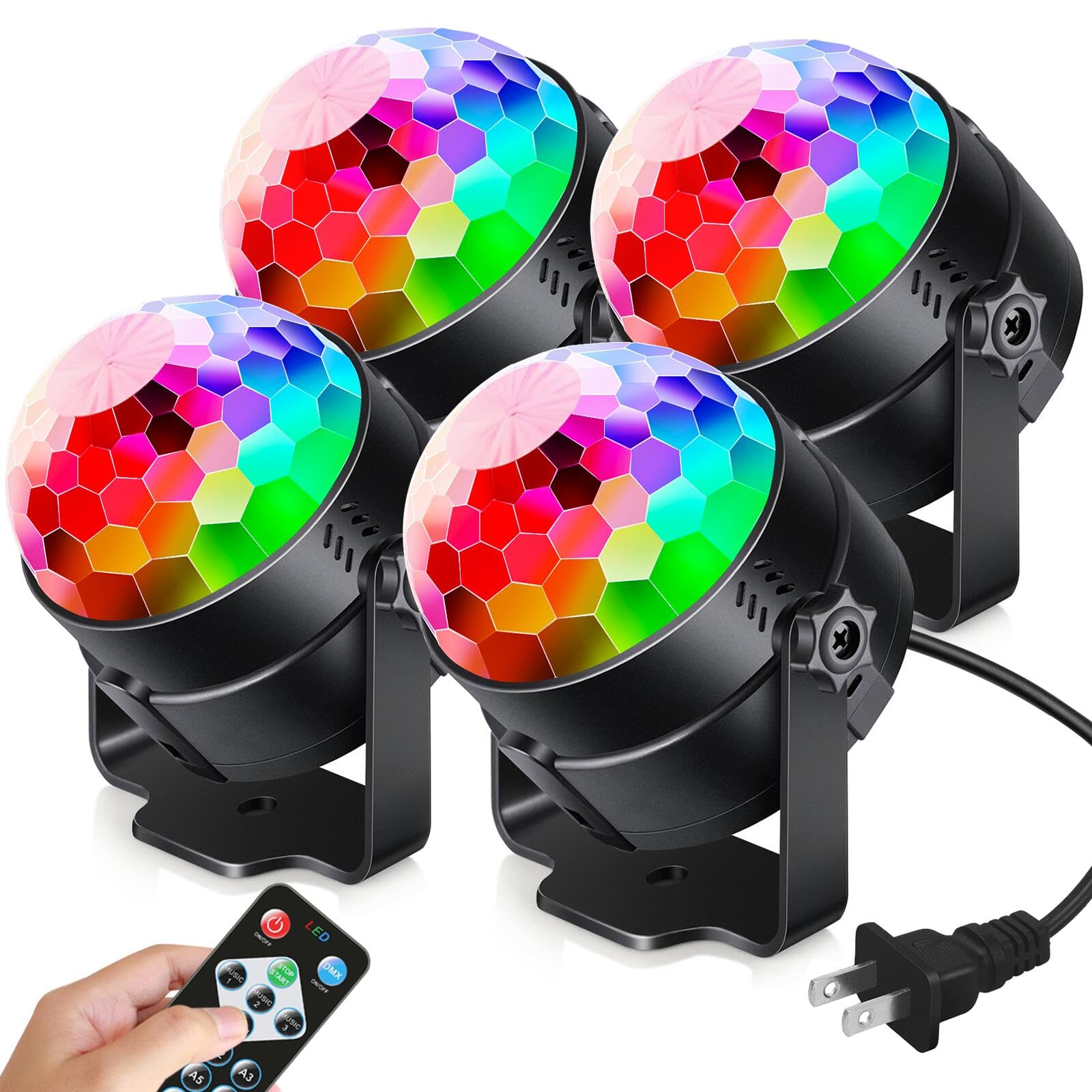 Luditek 4-Pack Sound Activated Party Lights with Remote Control Dj Lighting, Disco Ball Light, Stage Lamp Strobe Light for Home 