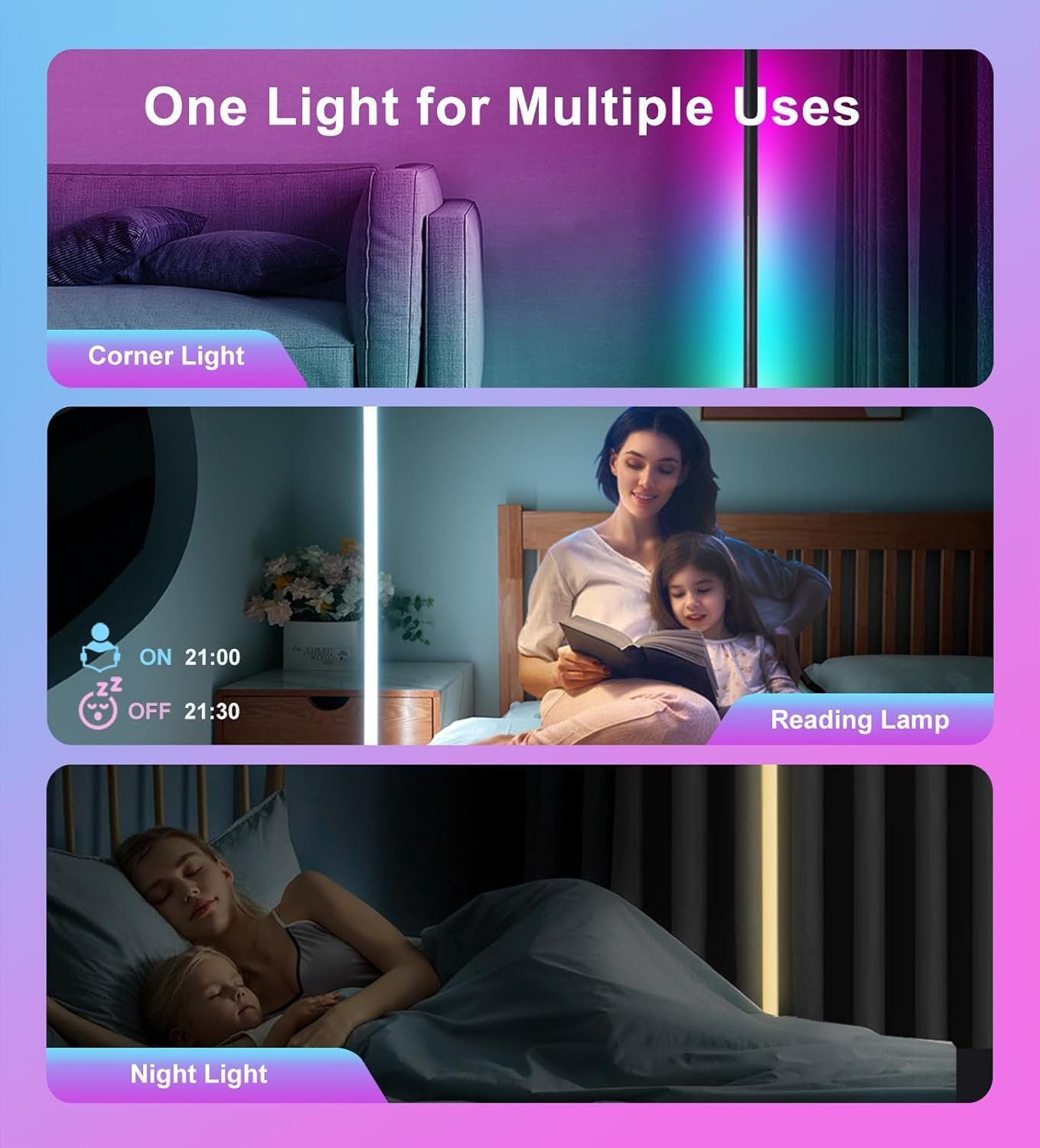 Ytdrgb Led Floor Lamp Rgbw, Corner Floor Lamp, Corner Lamp With App, If Remote Control, Music Sync, Timer And 16 Million Diy Col