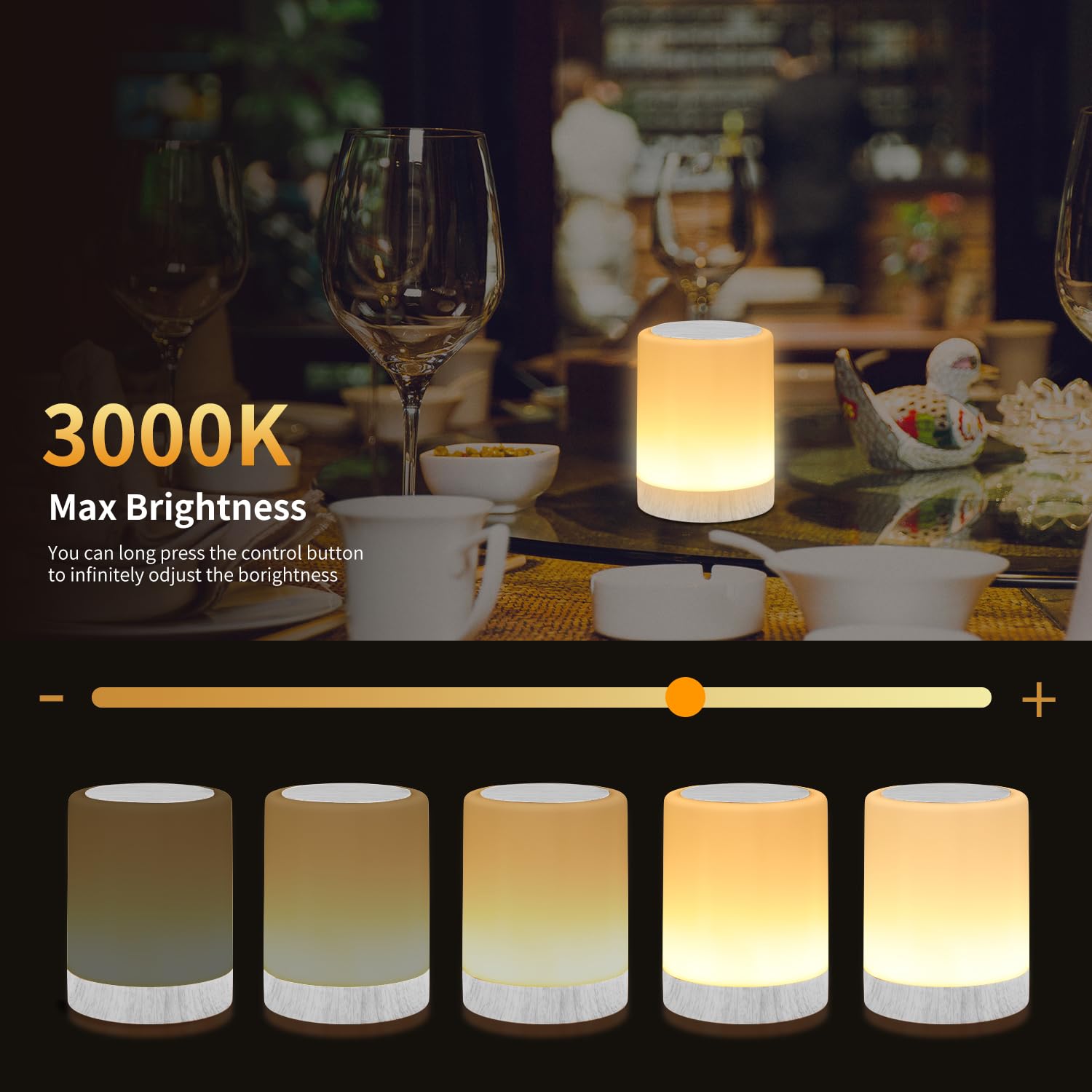 OORUN Touch Bedside Table Lamp with 13 RGB Colors, 5 Brightness Levels, USB Rechargeable, Wood Grain Beige, Model F8, 3.74inD x 3.