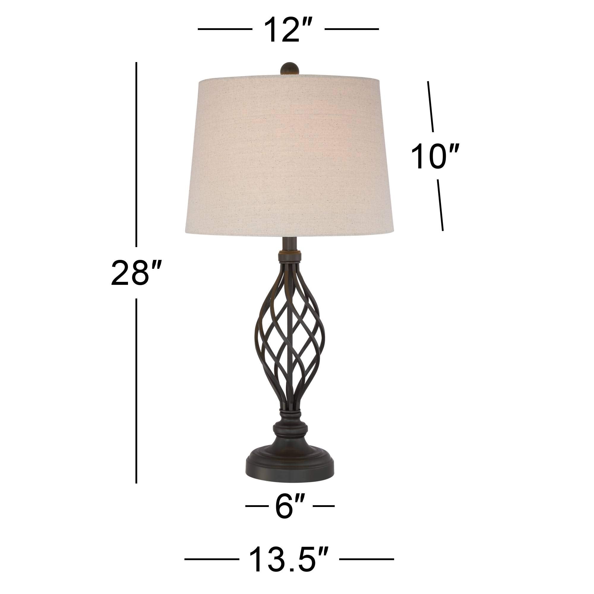Franklin Iron Works Annie Rustic Farmhouse Table Lamps Set of 2, 28" Tall, Bronze Metal with Cream Drum Shade