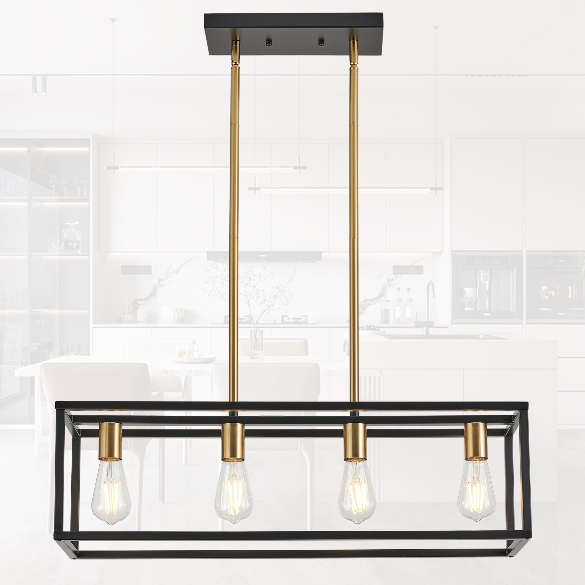 HQZBPT Black&Brushed Brass Kitchen Light Fixtures Farmhouse Rectangle Chandeliers Dining Room Light for Dining Rooms, Light Fixt