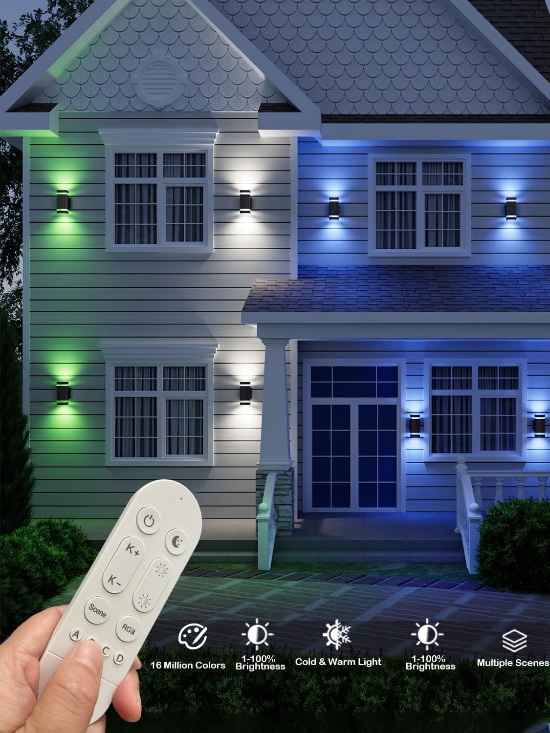 rosykite Mi.Light RF Remote Control LED Wall Light 12W 1200LM RGB+CCT 2 Pack Aluminum