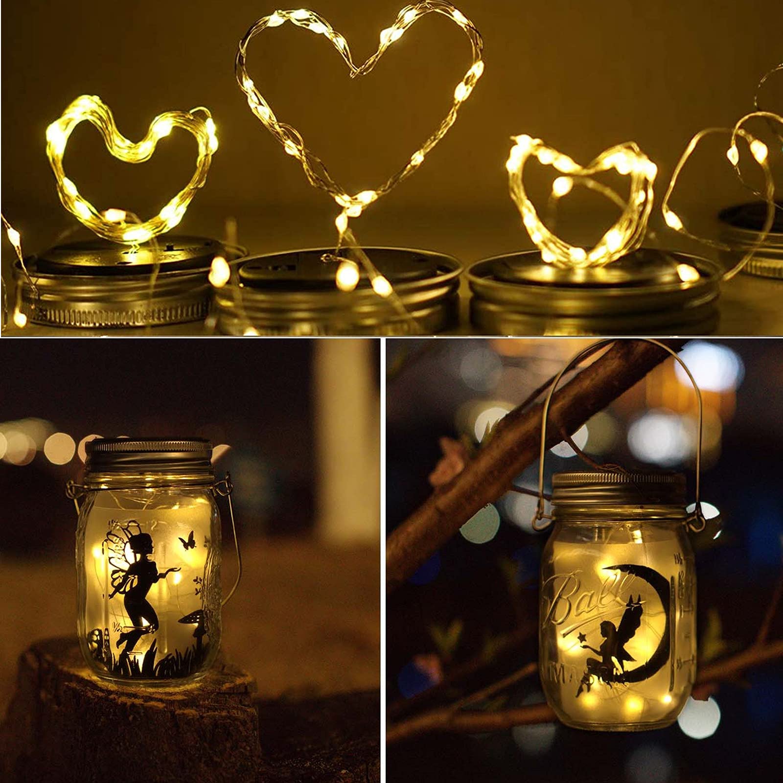 ANGMLN Solar Mason Jar Lights Lids, 10 Pack Warm White LED for Regular Mouth Jars, Outdoor Garden Decor, Not Included