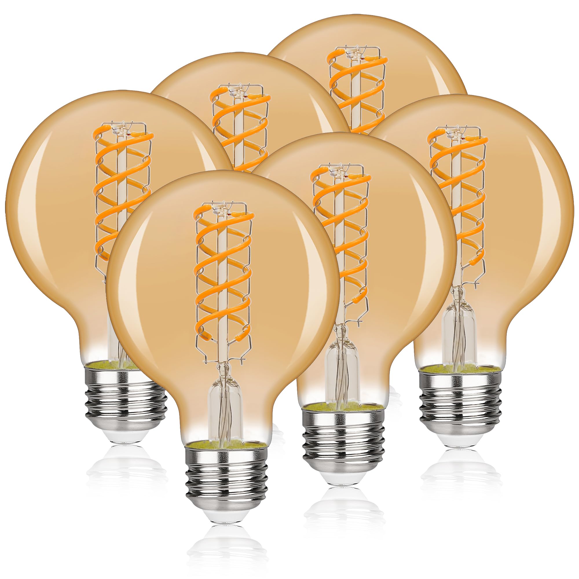 RuiAoTD LED Globe Vintage Edison Bulbs, 6W Equivalent, 600LM, Warm White 2500K, Dimmable, Amber Glass, 6 Pack