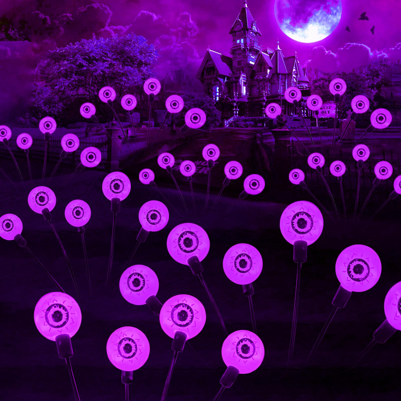 Aaovefox 12 Led Solar Halloween Eyeball Lights - Purple, Waterproof, 2 Pack Outdoor Decor
