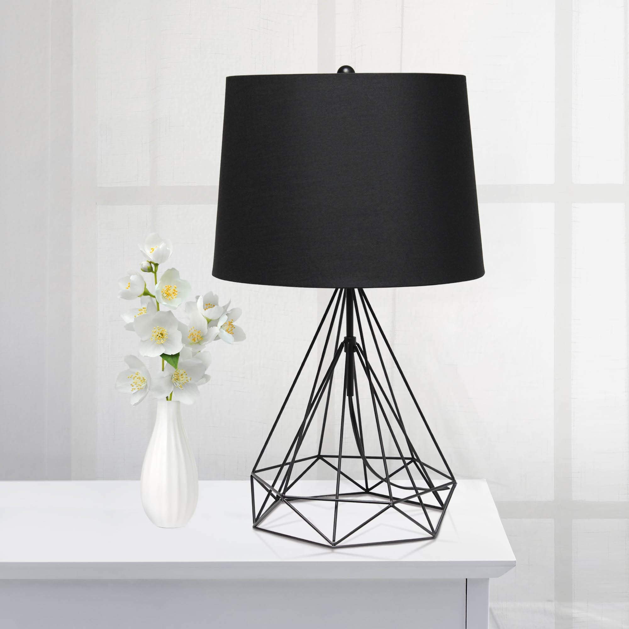 Lalia Home Black Matte Geometric Table Lamp With Fabric Shade - 23.5&quot; Decorative Lighting