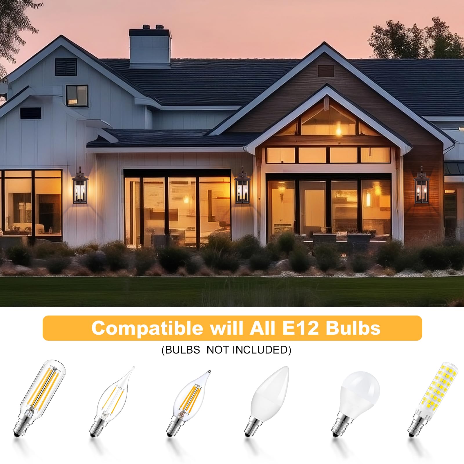 Bronze Large Porch Lights Outdoor, 18" Exterior Wall Fixture With Clear Glass, 2-Light E12 Socket Base, Aluminum Outside Waterproof Wall Light Sconce For House, Porch, Patio, Garage
