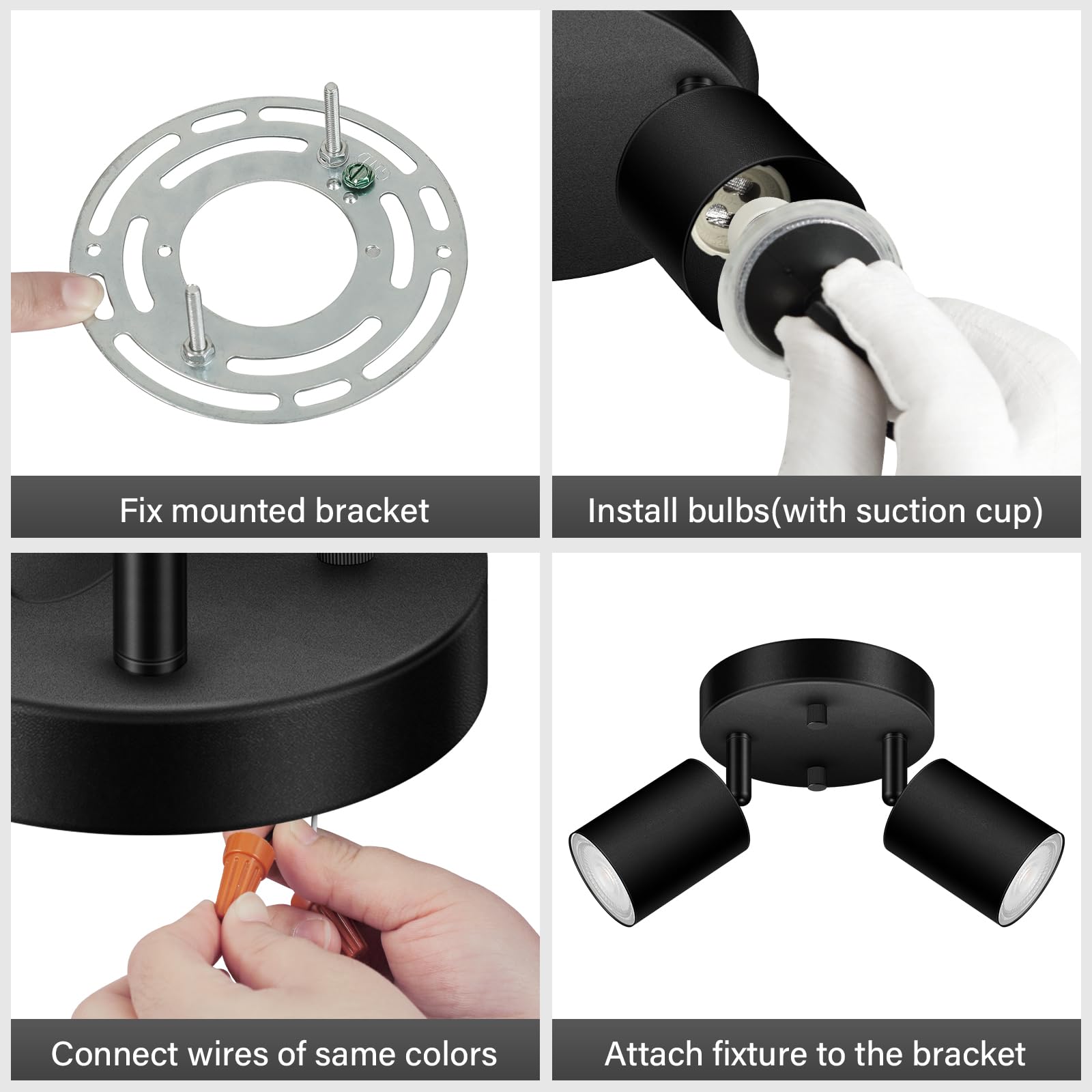 2 Light Track Lighting Fixtures Ceiling  Matte Black Round Directional Ceiling Spotlight  Gu10 Flush Mount Track Fixture  Adjustable Modern Led Track Lights For Kitchen/Living Room  Bulb Not Included