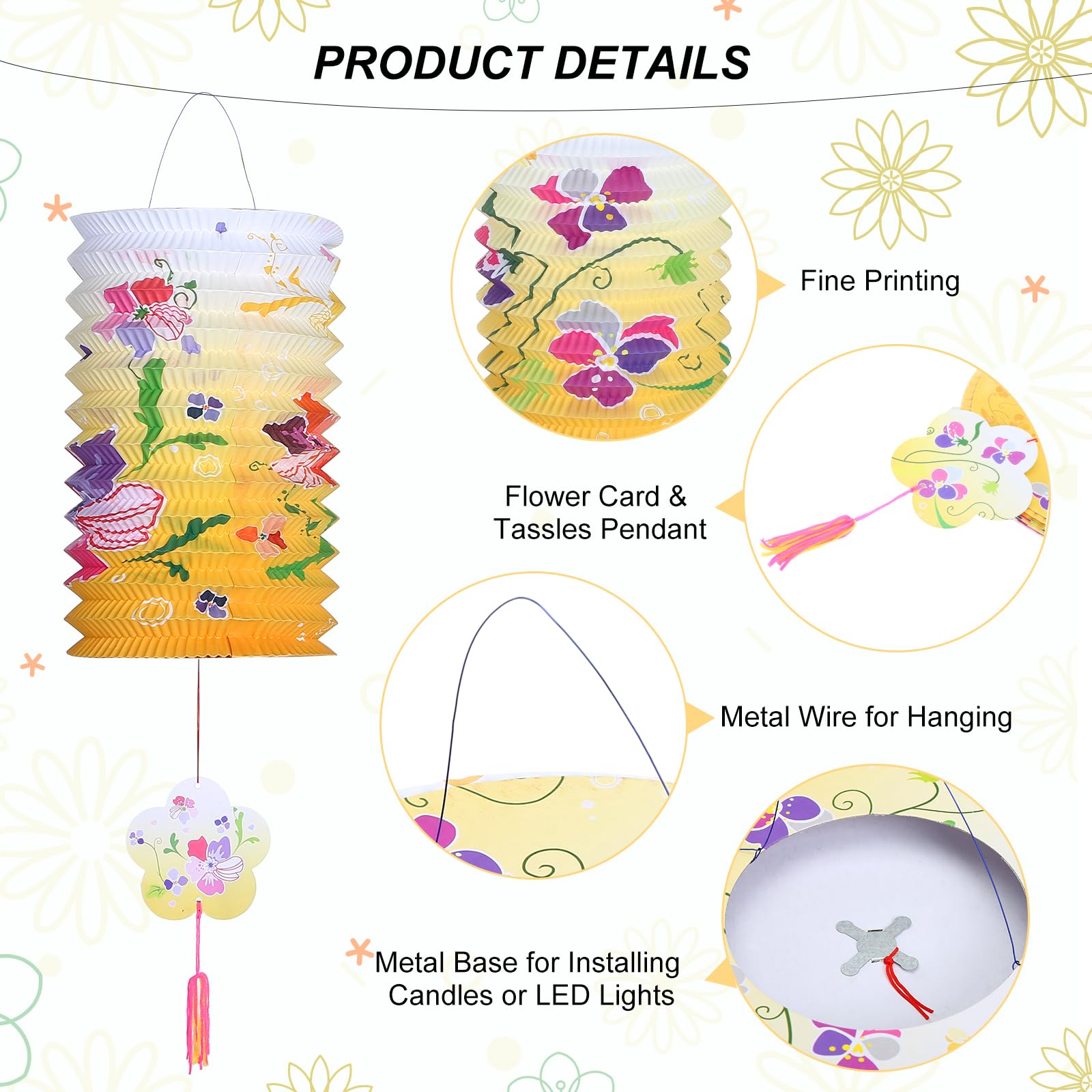 LIHAO 12pcs Multicolor Chinese Paper Lanterns, Hanging Flower Lanterns for Home Party, Model LHA4246