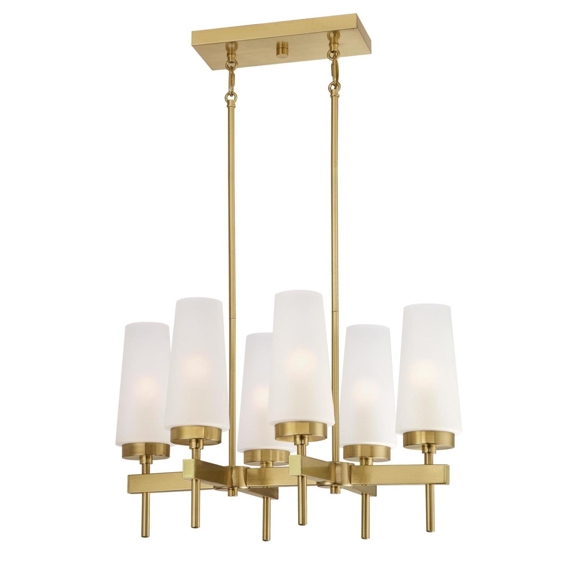 Westinghouse Chaddsford Six-Light Chandelier, Champagne Brass Finish, Frosted Glass, Model 6352700