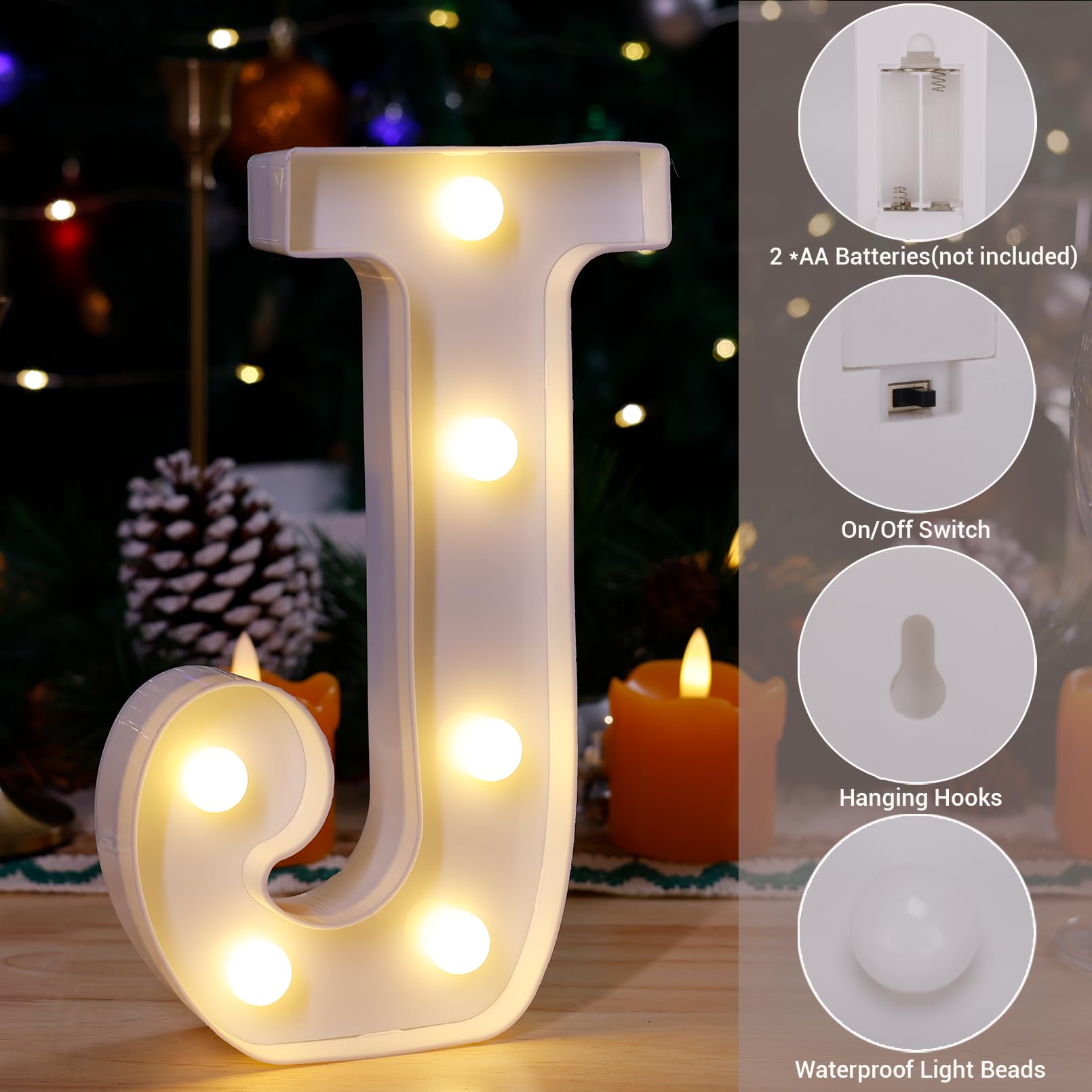 Tronsboo Led Marquee Sign Light Up Letters, Alphabet Light Up Letters Sign, Battery Powered Led Letter Lights For Night Light, Wedding, Birthday, Party, Christmas Or Home Decor (Letter J)
