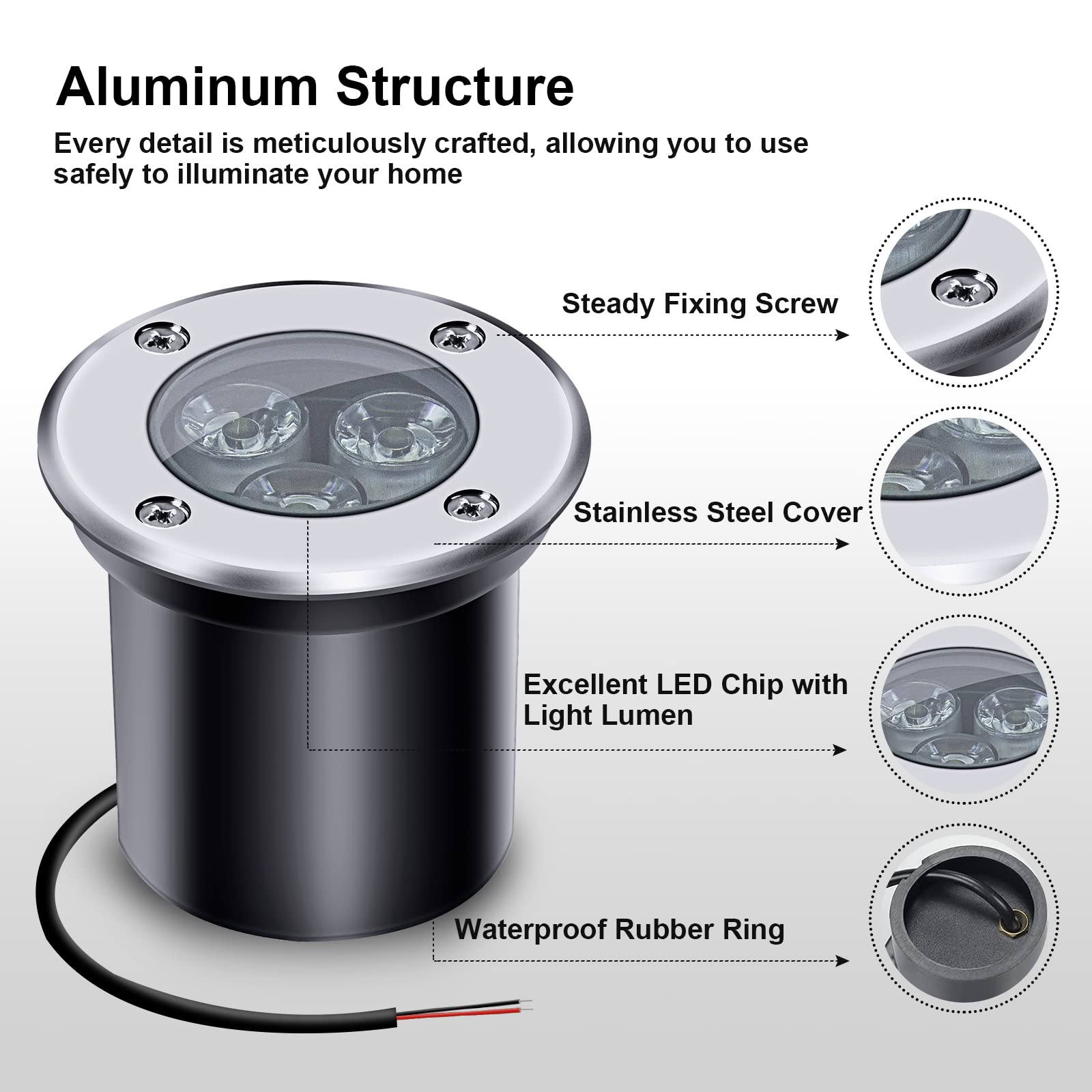 Aledeco 4 Pack 3W Led Low Voltage In-Ground Lights, Waterproof Warm White Landscape Lighting