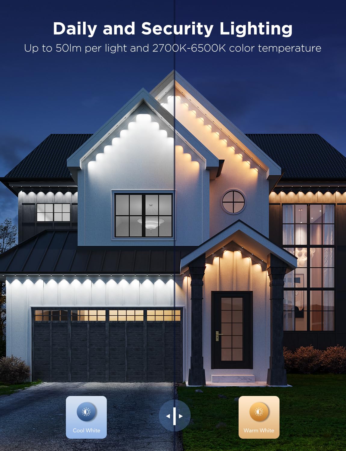 Govee 200ft Permanent Outdoor Lights Pro, 120 RGBIC LED, IP67 Waterproof, Works with Alexa/Google Assistant, White, Model H706C