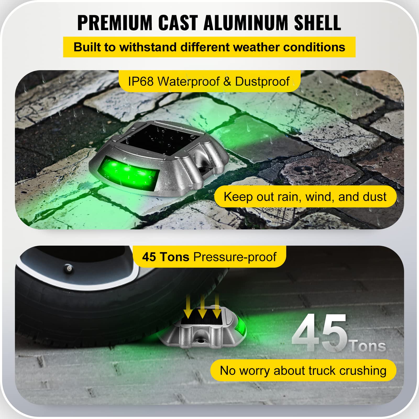 Vevor Driveway Lights 4-Pack, Solar Driveway Lights With Switch Button, Solar Deck Lights, Wireless Dock Lights 6 Leds For Path