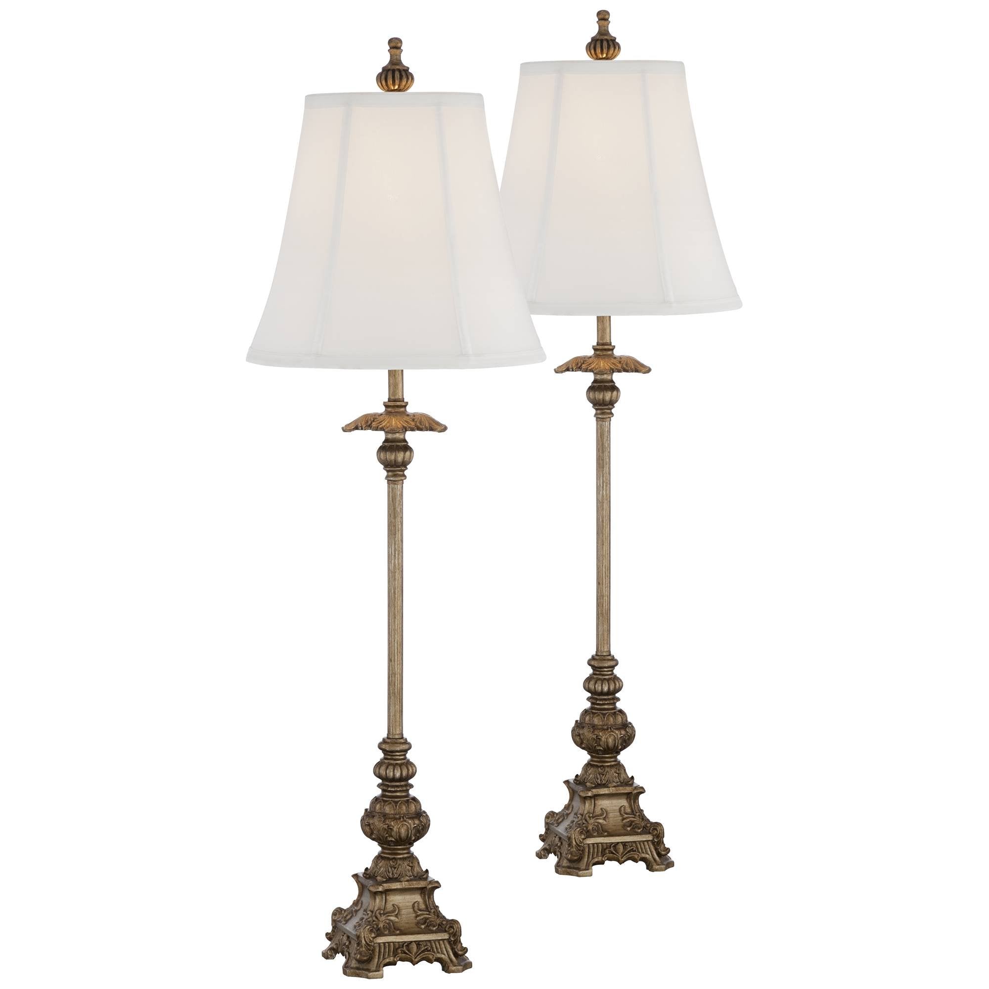 Regency Hill Juliette Traditional French Country Style Buffet Table Lamps 36.5 Tall Skinny Set Of 2 Antique Gold Ornate Base Whi