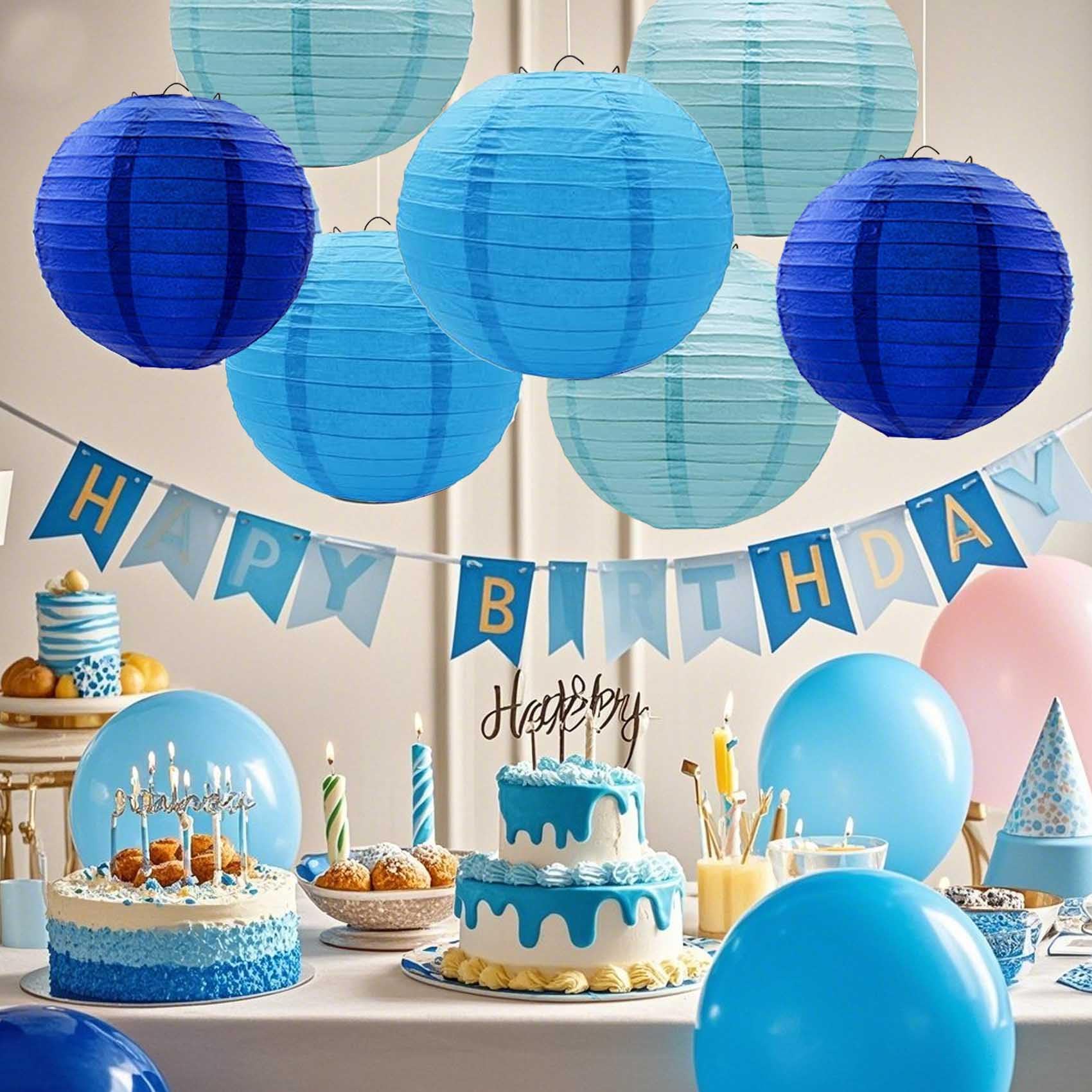 Blue Paper Lanterns 12Pcs Hanging Chinese Lanterns For Wedding Birthday Baby Shower Christmas Graduation Anniversary Ocean Theme