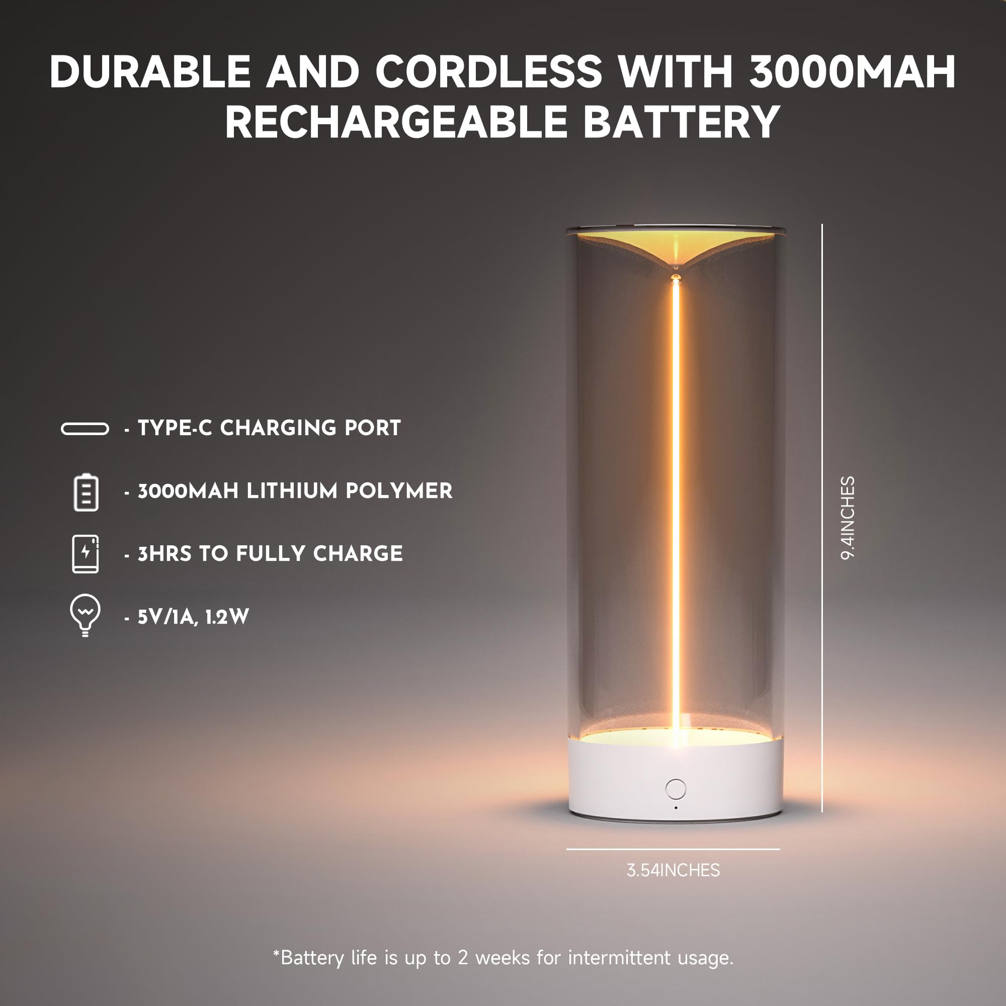 Auge Light Minimalist Desk Lamp Cordless Table Lamps Led Rechargeable Modern Nightstand Lights Dimmable With 3 Levels For Gaming