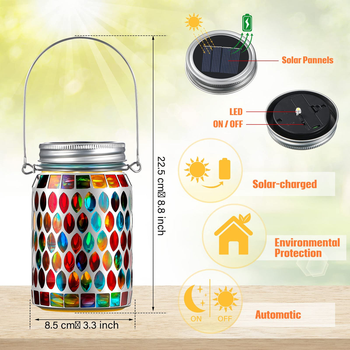 Treant Solar Light Tuanse 3 Pieces Solar Powered Mosaic Lights, Outdoor Hanging Solar Lan ...
