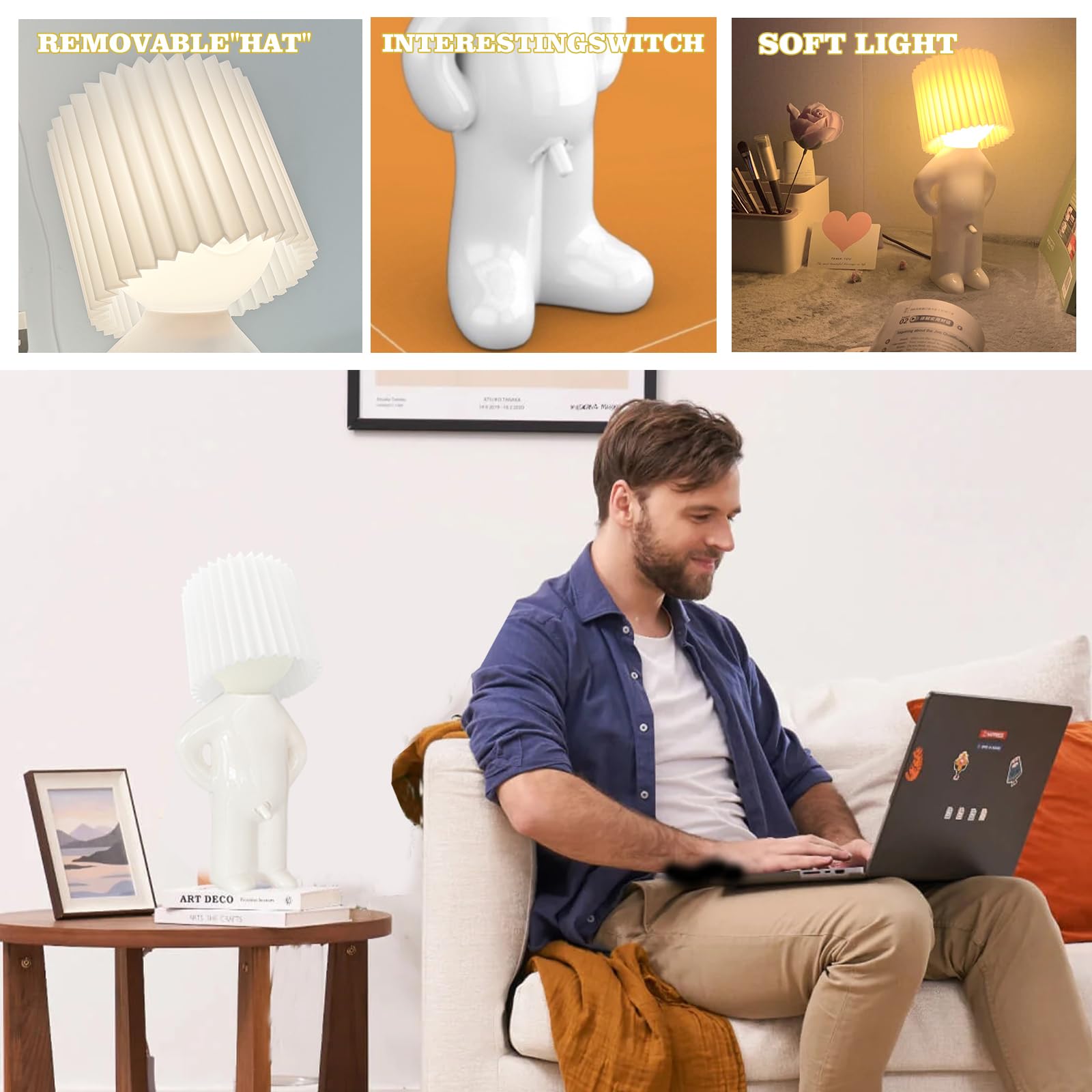 NMIGNH Shy Man Lamp - Creative LED Table Night Light, White, Plug-in Design for Bedroom & Office, Model NMIGNHM415-2