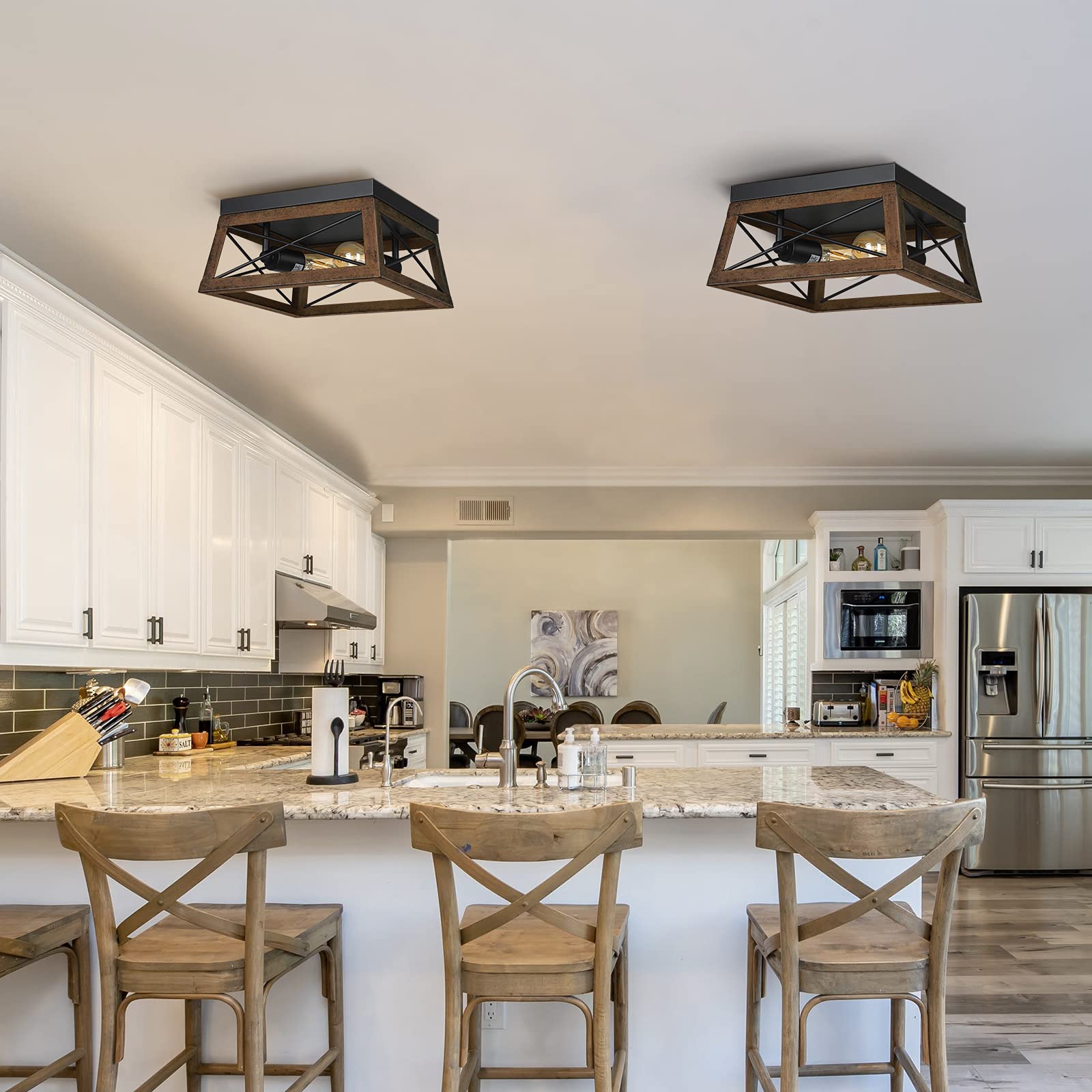 DEWENWILS 2-Light Metal Flush Mount Ceiling Lamp, Medium, Brown, Model HFCL02A, Farmhouse Style for Kitchen, Hallway, Entryway