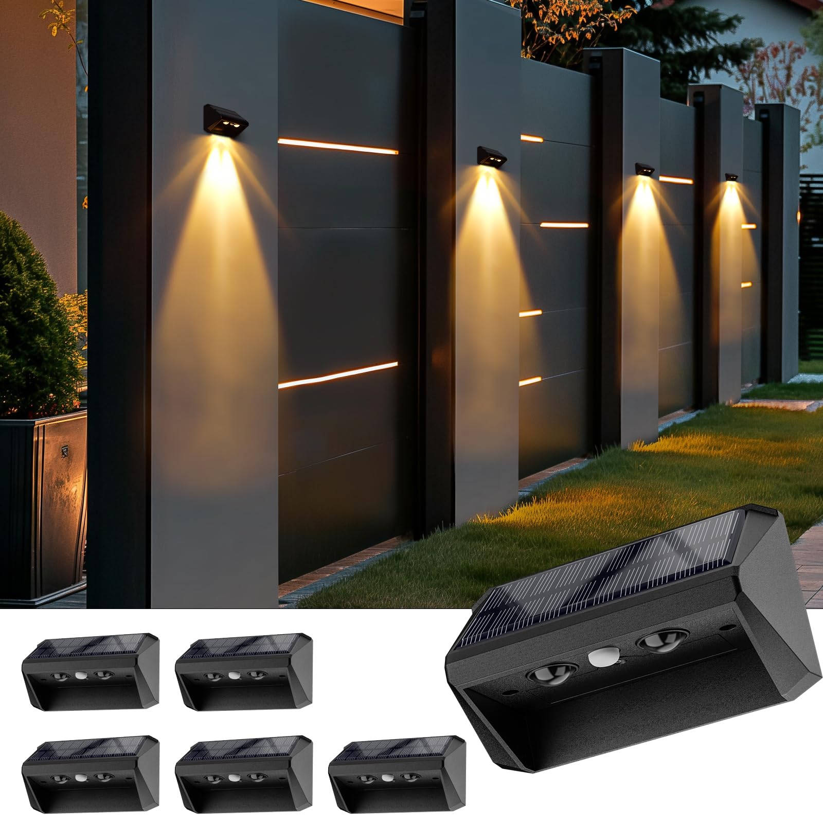 Bridika Solar Fence Lights Outdoor 6 Pack - Waterproof Led Warm White, Cool White, Rgb, Black