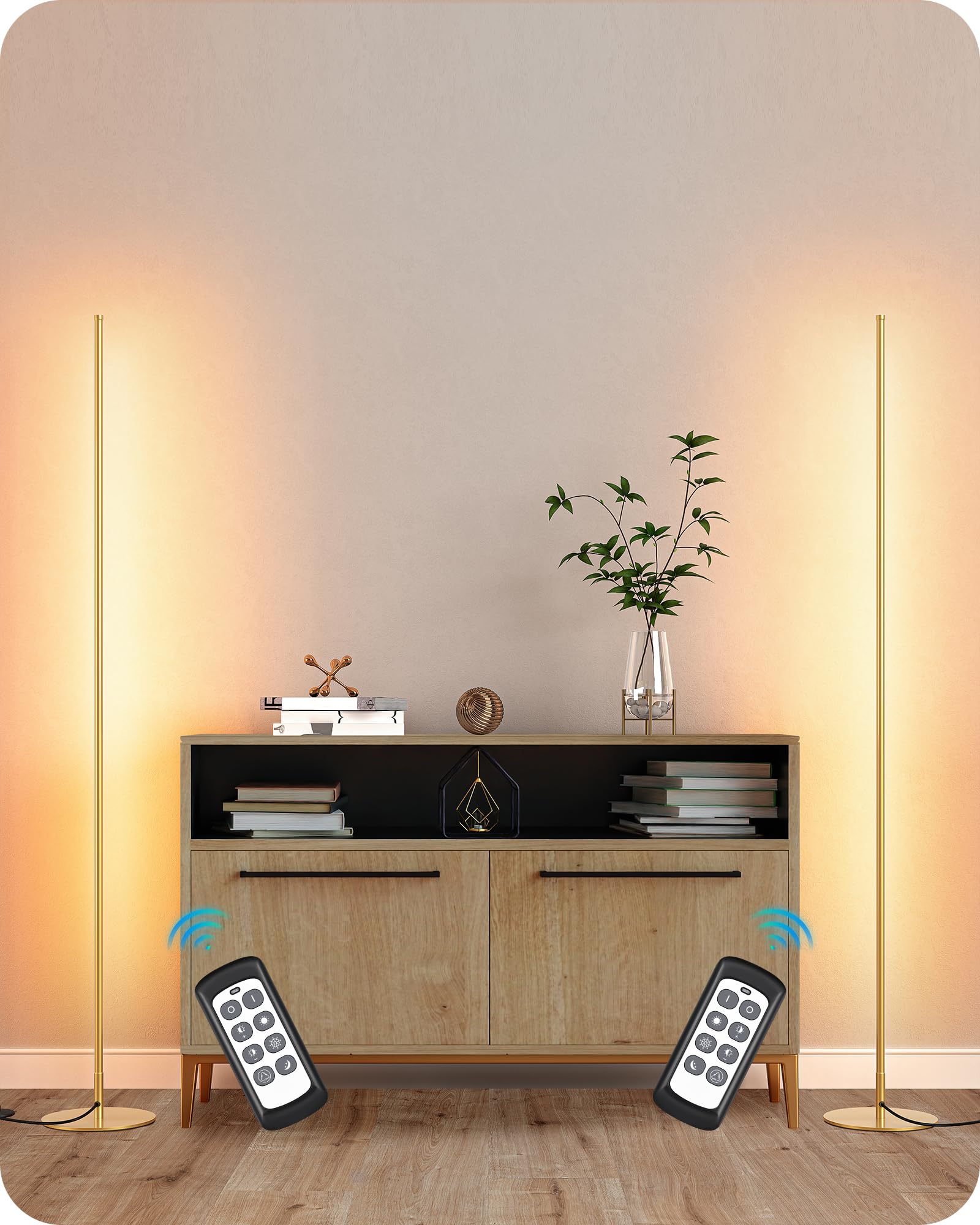 EDISHINE LED Corner Floor Lamp, Set of 2 Minimalist Dimmable Light with Remote, 57.5'' Tall Standing Lamp for Living Room, Bedro