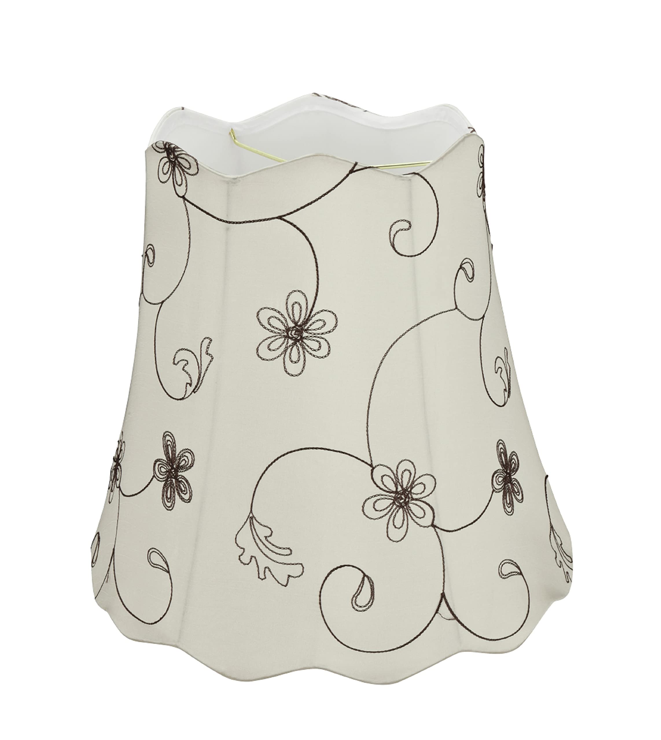 Aspen Creative Lamp Shade, Transitional Scallop Bell Shape, Off-White, 16in Wide, Model 34064, Floral Embroidered Fabric