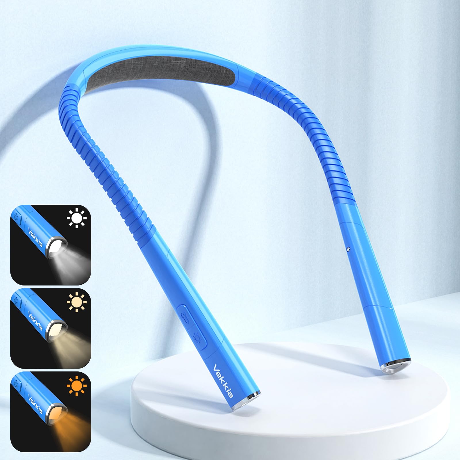 Vekkia LED Neck Reading Light, Rechargeable, 3 Colors & 5 Brightness Levels, Sky Blue, Model NL-2023, Great for Reading & Knitting